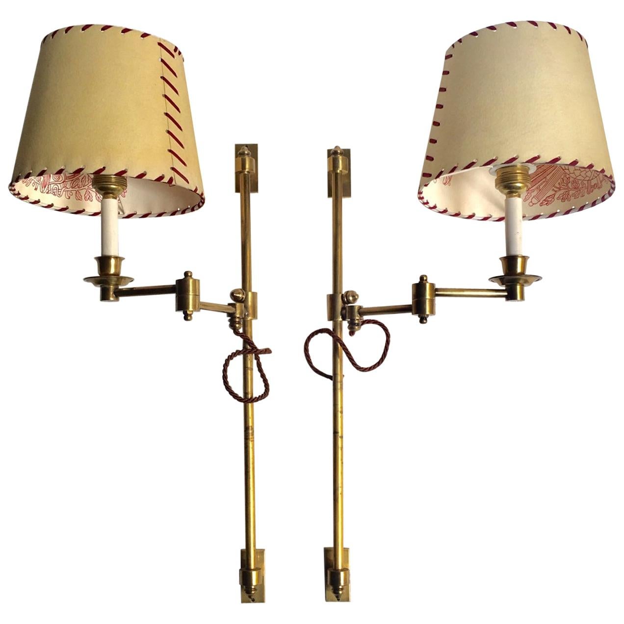 Pair 1970 Brass Retractable Wing Library Sconces