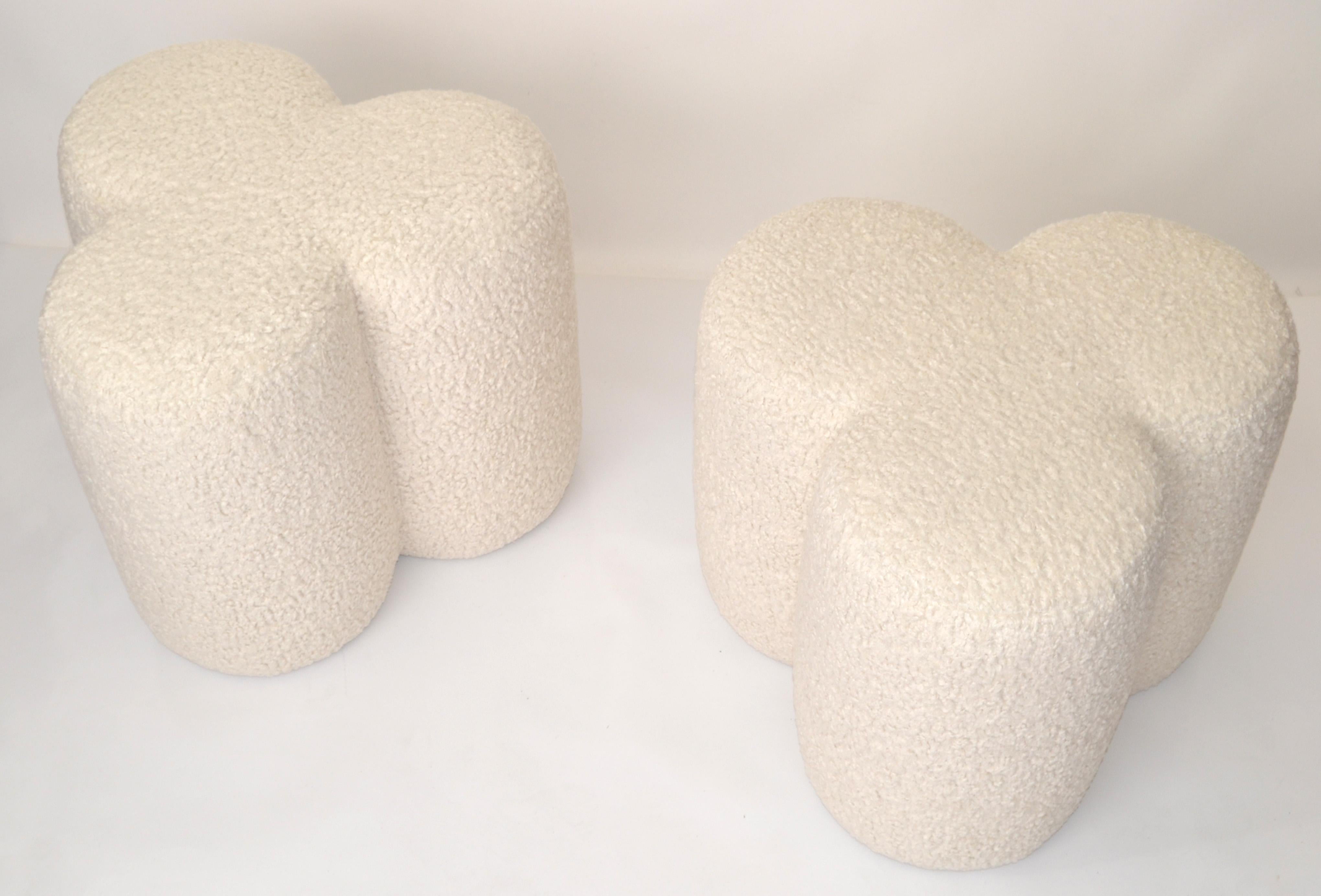 Pair 1970 Club Shaped Teddy Wool Bouclé Upholstery Ottoman Footstool Mid-Century For Sale 5