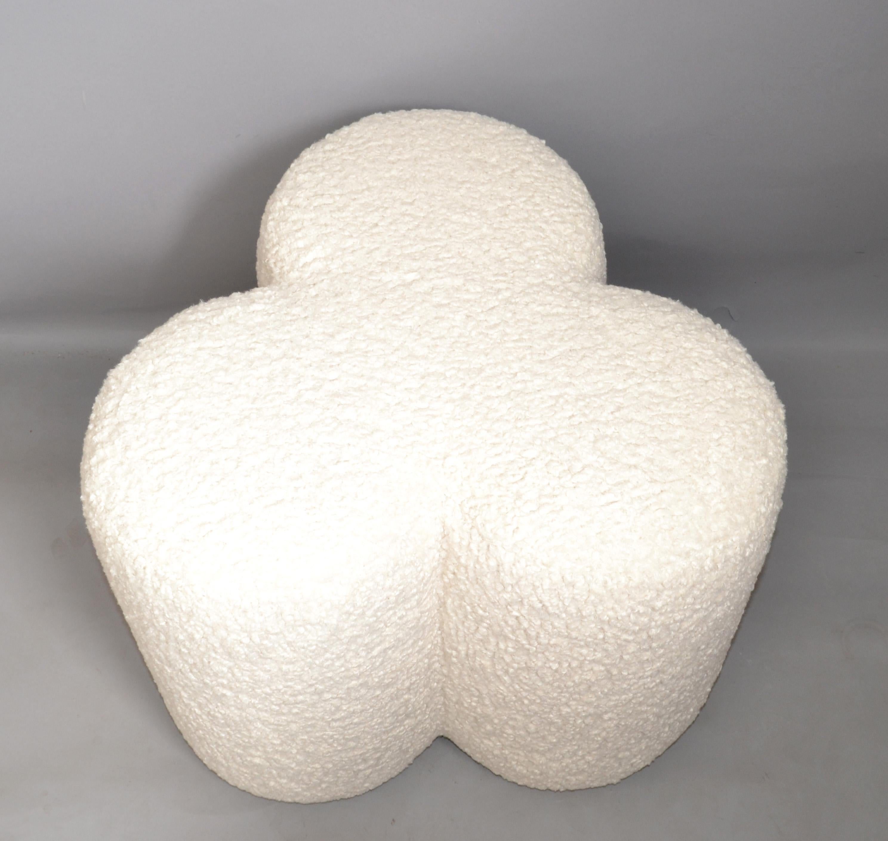 Pair 1970 Club Shaped Teddy Wool Bouclé Upholstery Ottoman Footstool Mid-Century For Sale 1