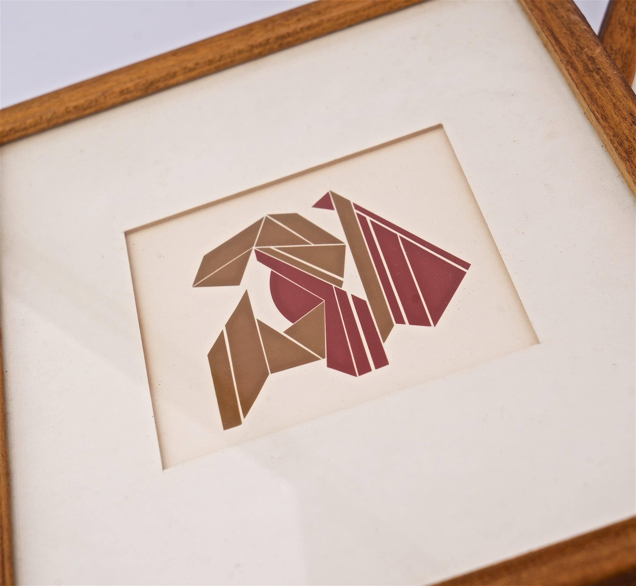 Paar 1970er Jahre Abstrakte Geometrische Kunst Rot Schwarz auf Papier Gerahmt St. Simon Island (Moderne der Mitte des Jahrhunderts) im Angebot