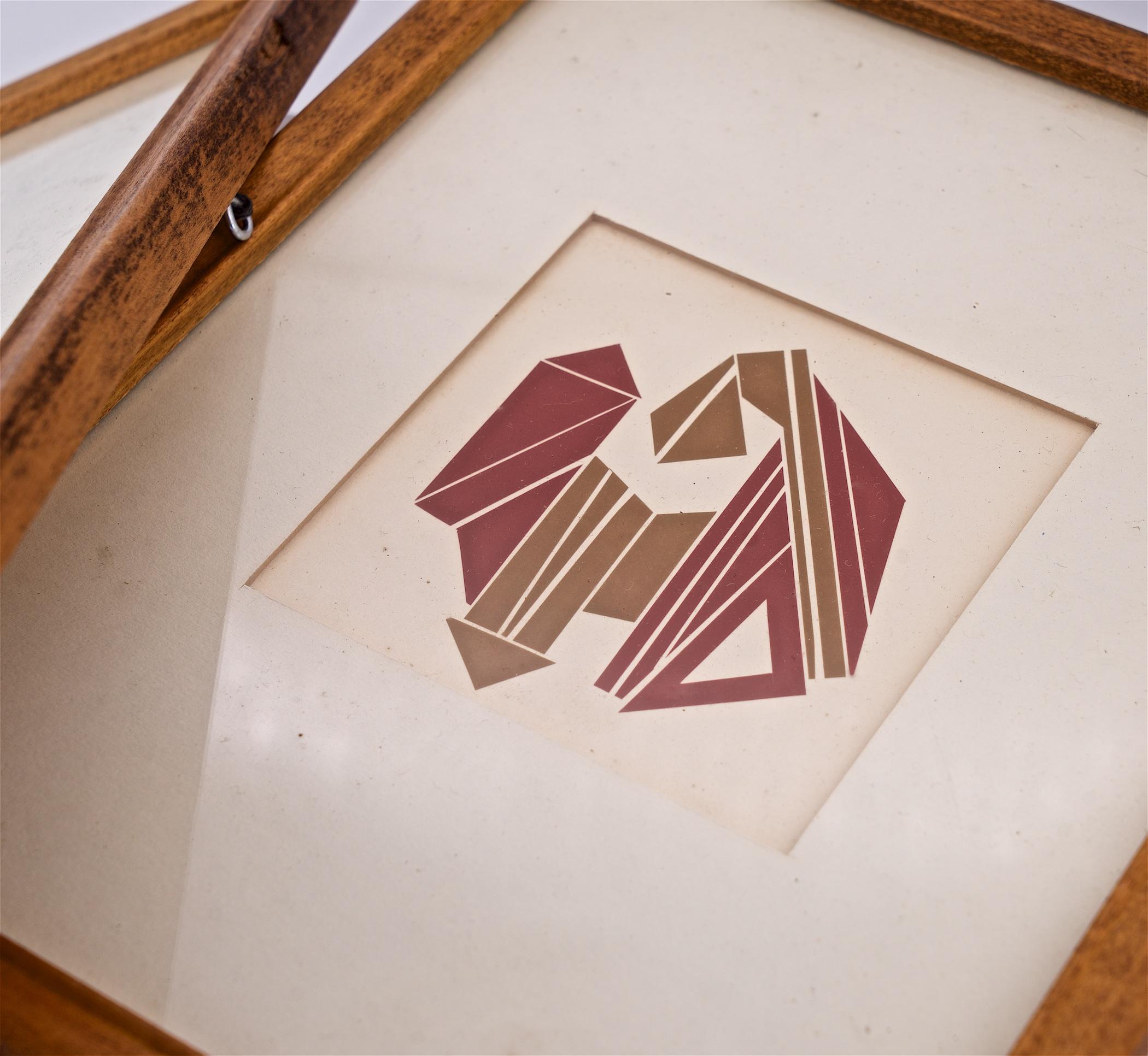 Paar 1970er Jahre Abstrakte Geometrische Kunst Rot Schwarz auf Papier Gerahmt St. Simon Island (amerikanisch) im Angebot
