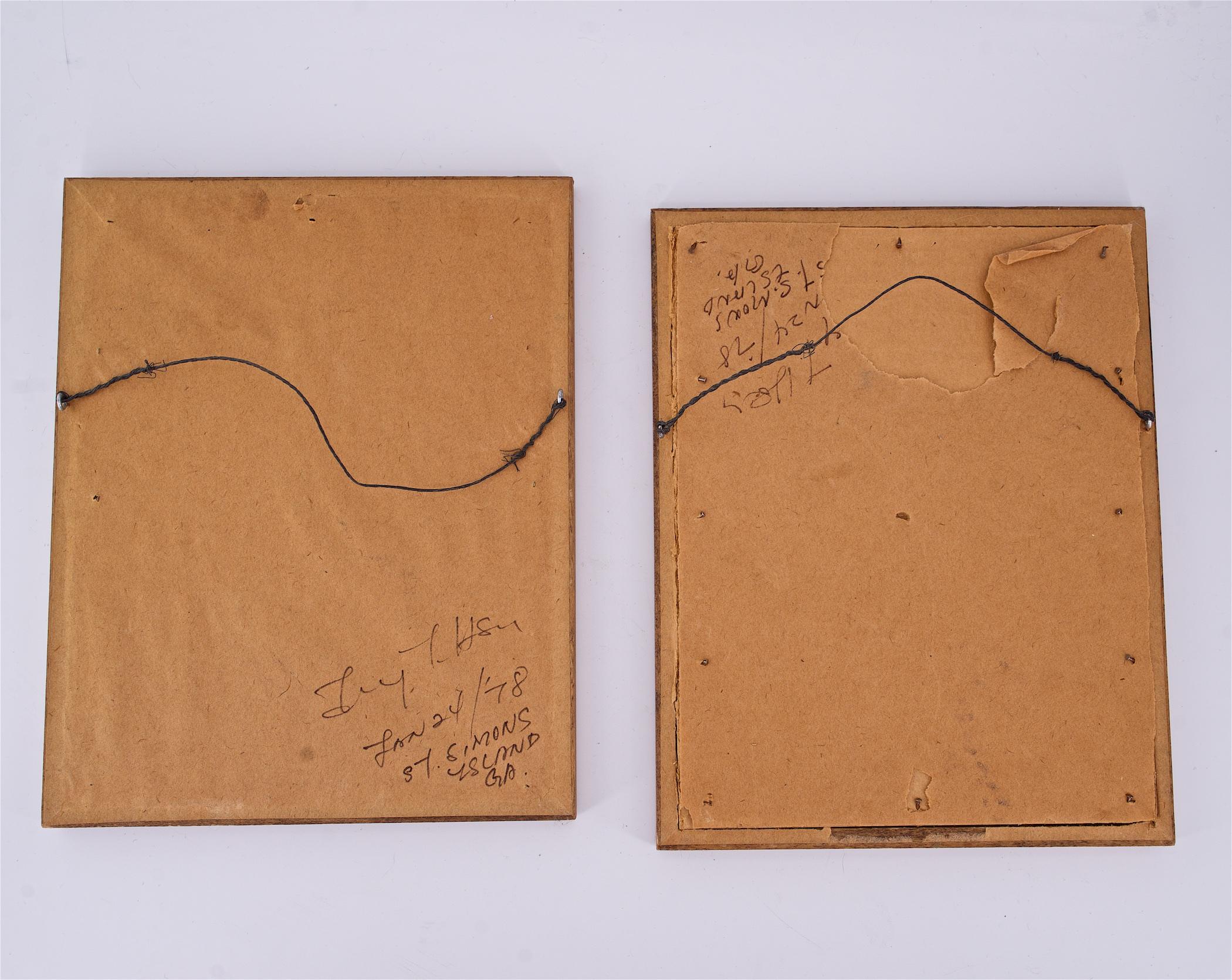 Paar 1970er Jahre Abstrakte Geometrische Kunst Rot Schwarz auf Papier Gerahmt St. Simon Island (Gemalt) im Angebot