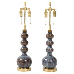 Pair 1970
s Beautifully Glazed Ceramic Totem Lamps