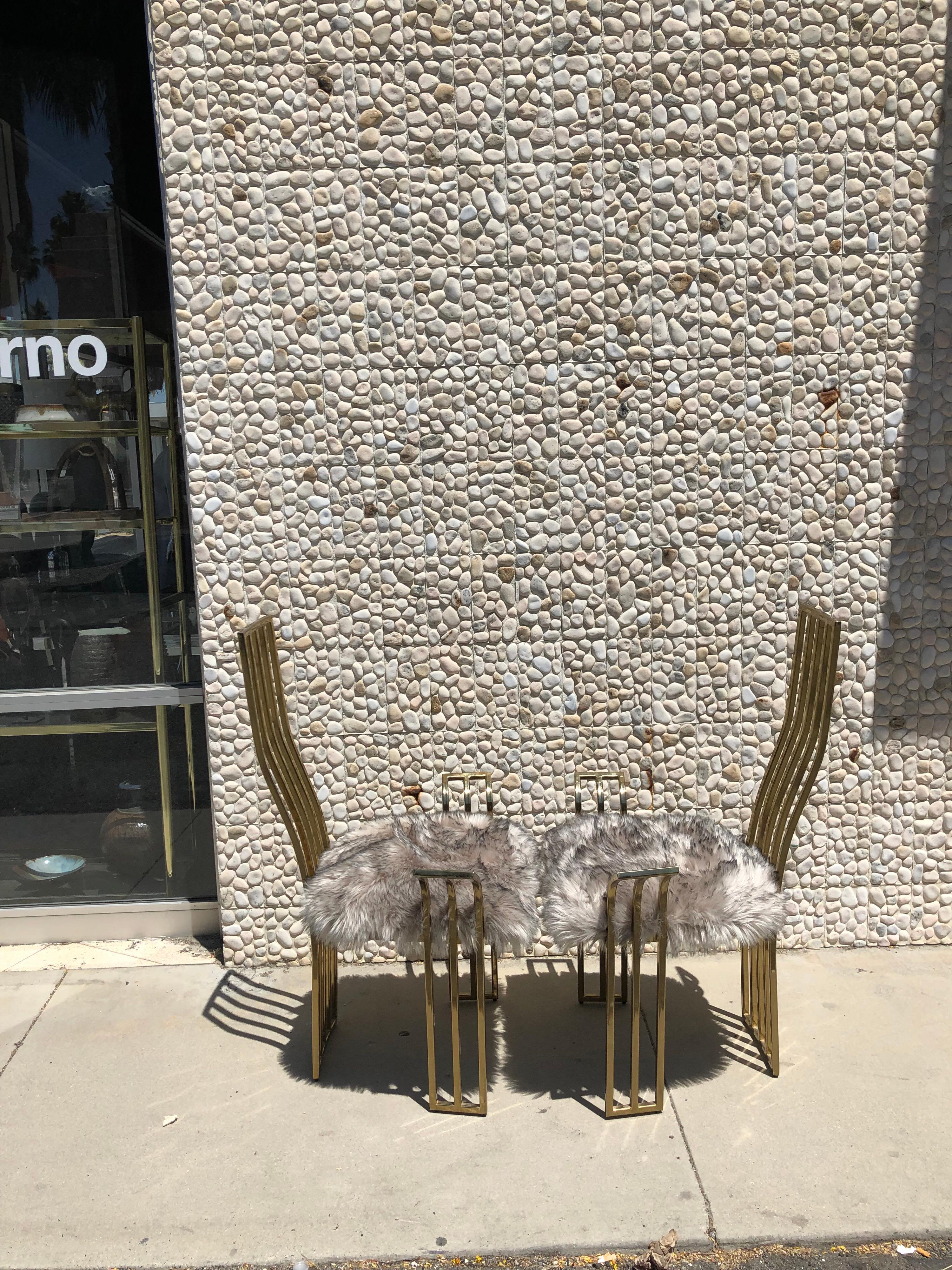 Modern Pair of 1970s Brass Game Chairs Attributed to Pierre Cardin