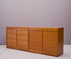 Pair 1970s Danish Teak Tambour Door File Cabinets Chest of Drawers as Credenza