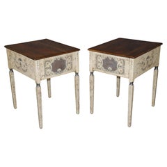 Pair 1970's Distressed Painted Venetian Style End Tables