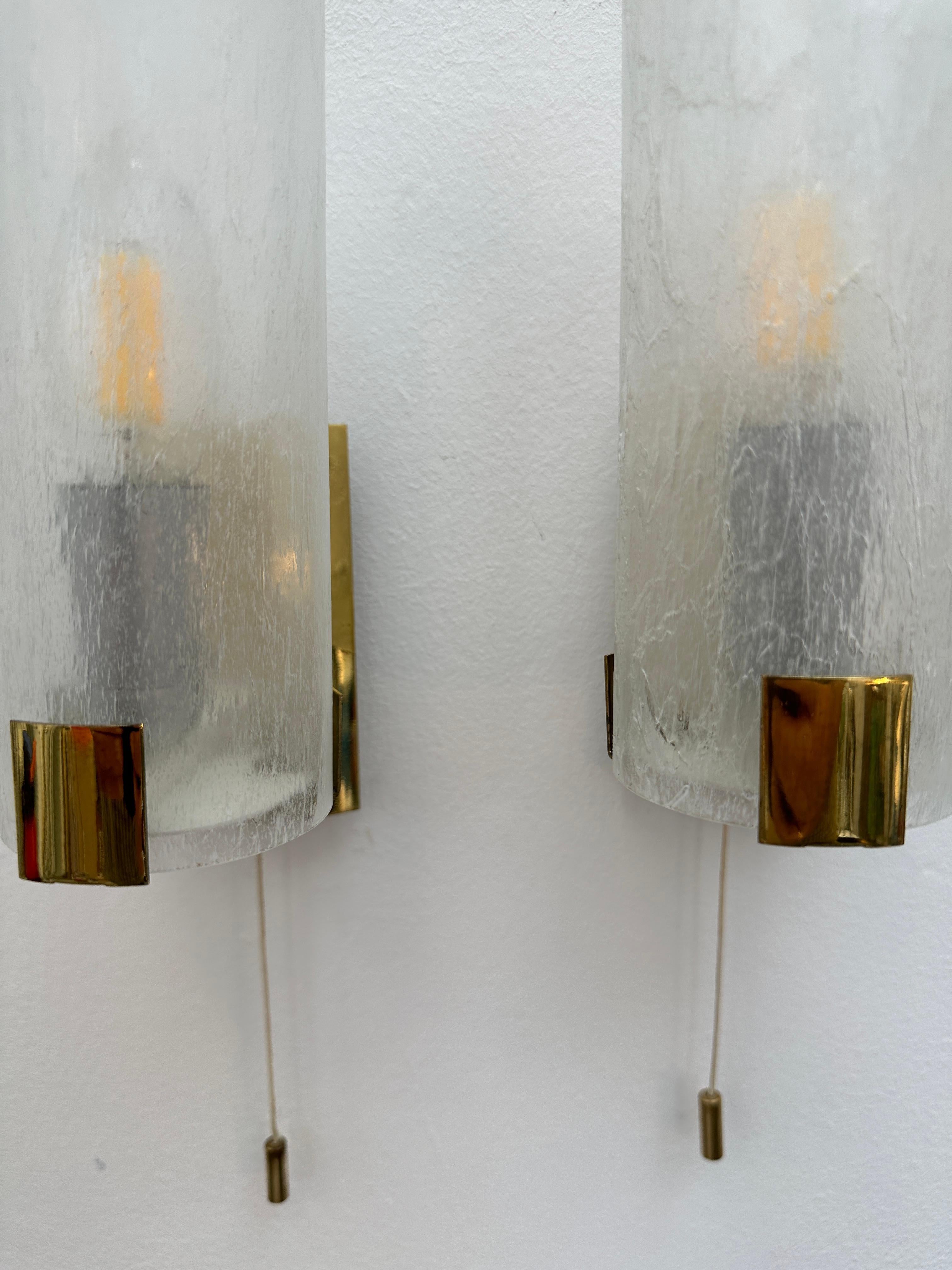 Pair 1970s German Tubular Frosted Glass Wall Lights Sconces Doria Leuchten Style For Sale 9