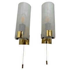 Pair 1970s German Tubular Frosted Glass Wall Lights Sconces Doria Leuchten Style