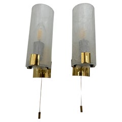 Pair 1970s German Tubular Frosted Glass Wall Lights Sconces Doria Leuchten Style