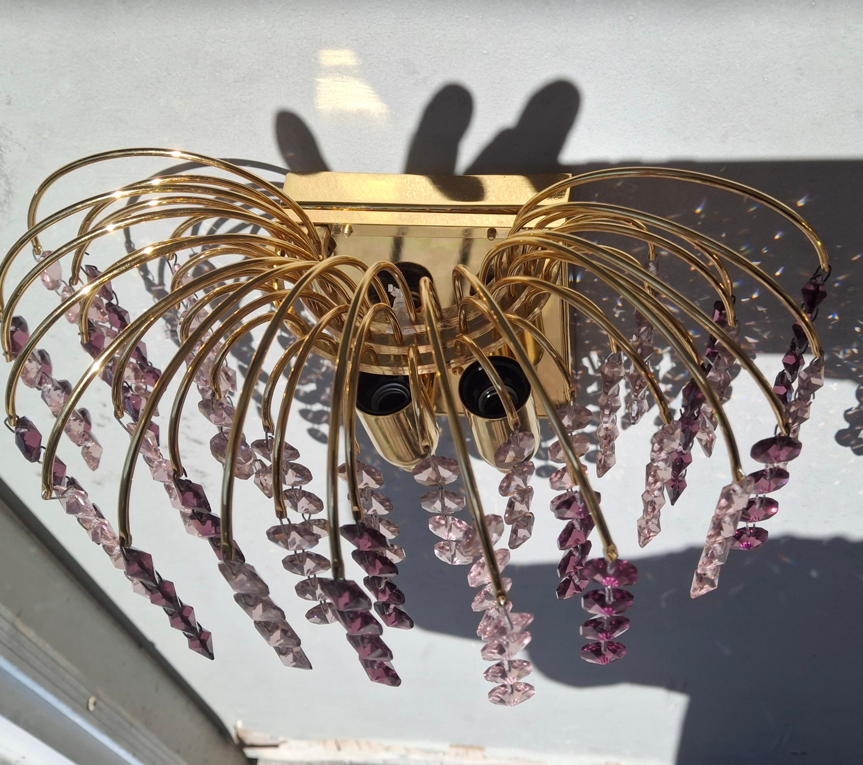 Paire d'appliques à cascade en cristal taillé en améthyste, Hollywood Regency, 1970, par Palwa en vente 5