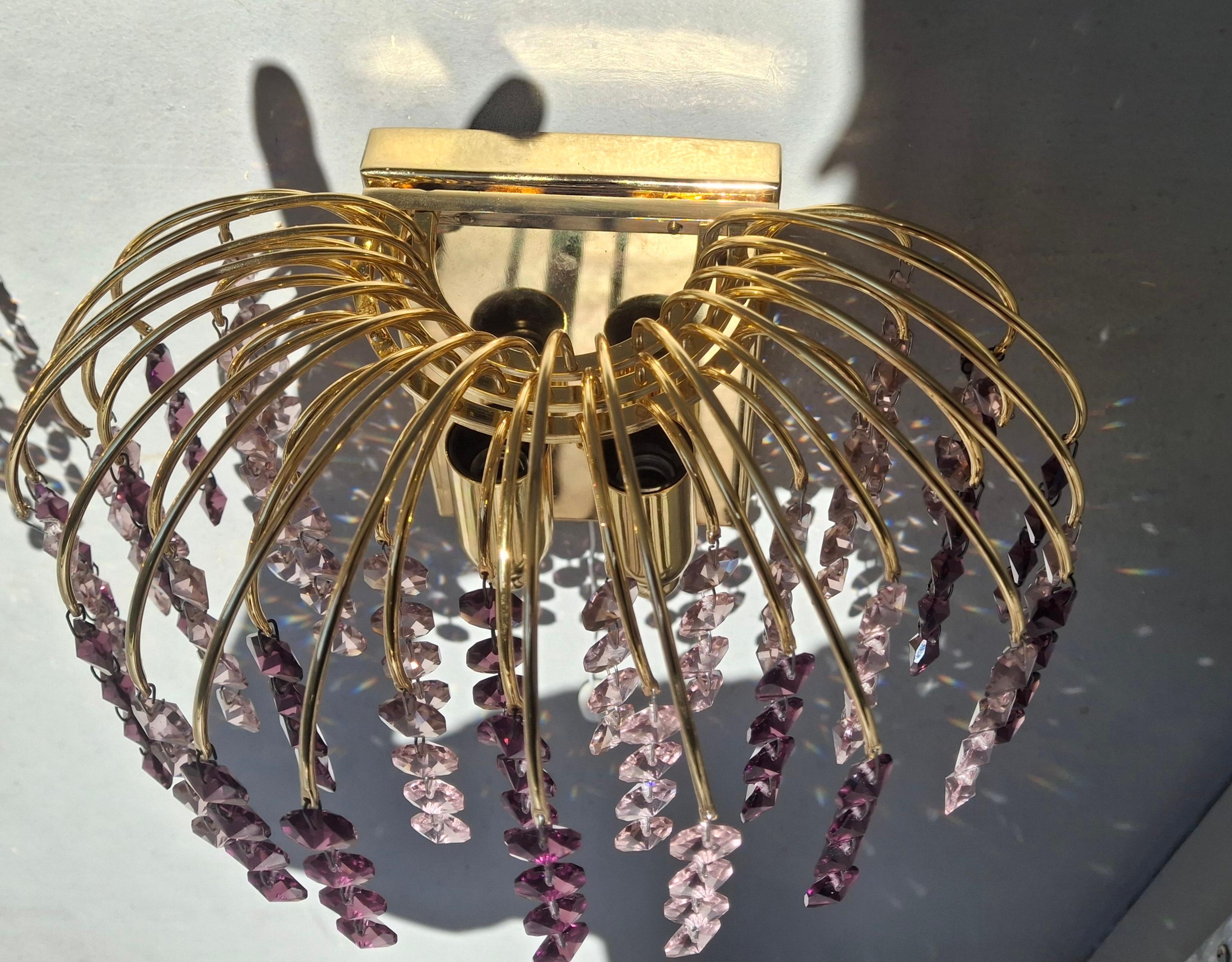 Paire d'appliques à cascade en cristal taillé en améthyste, Hollywood Regency, 1970, par Palwa en vente 6