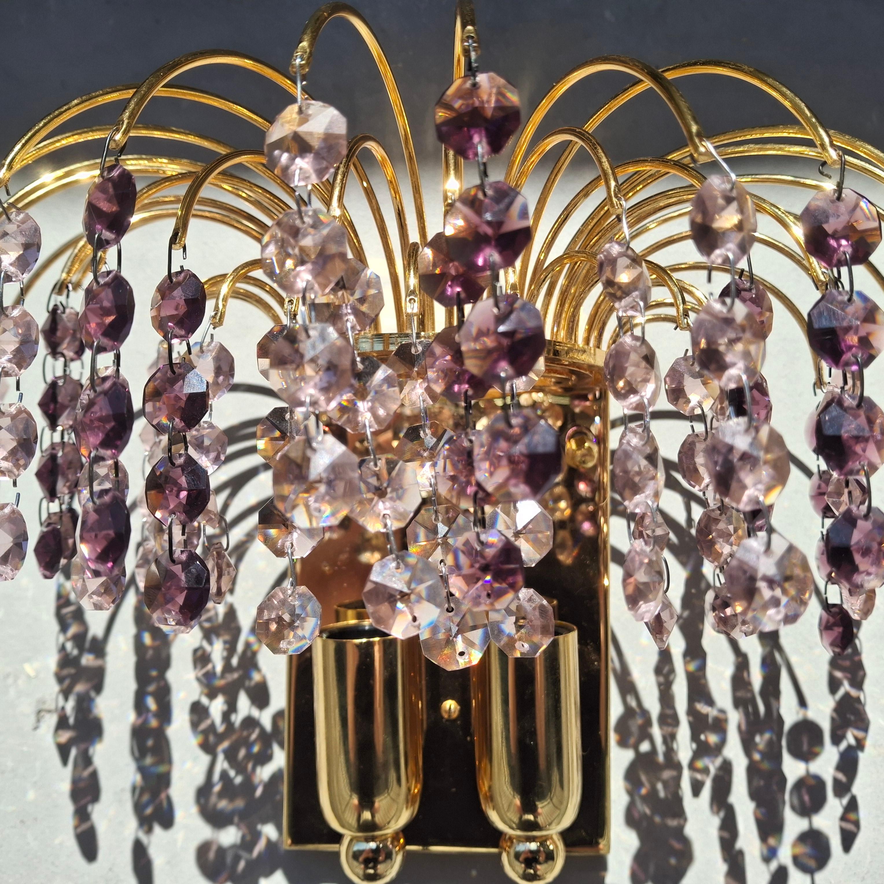 Paire d'appliques à cascade en cristal taillé en améthyste, Hollywood Regency, 1970, par Palwa en vente 8