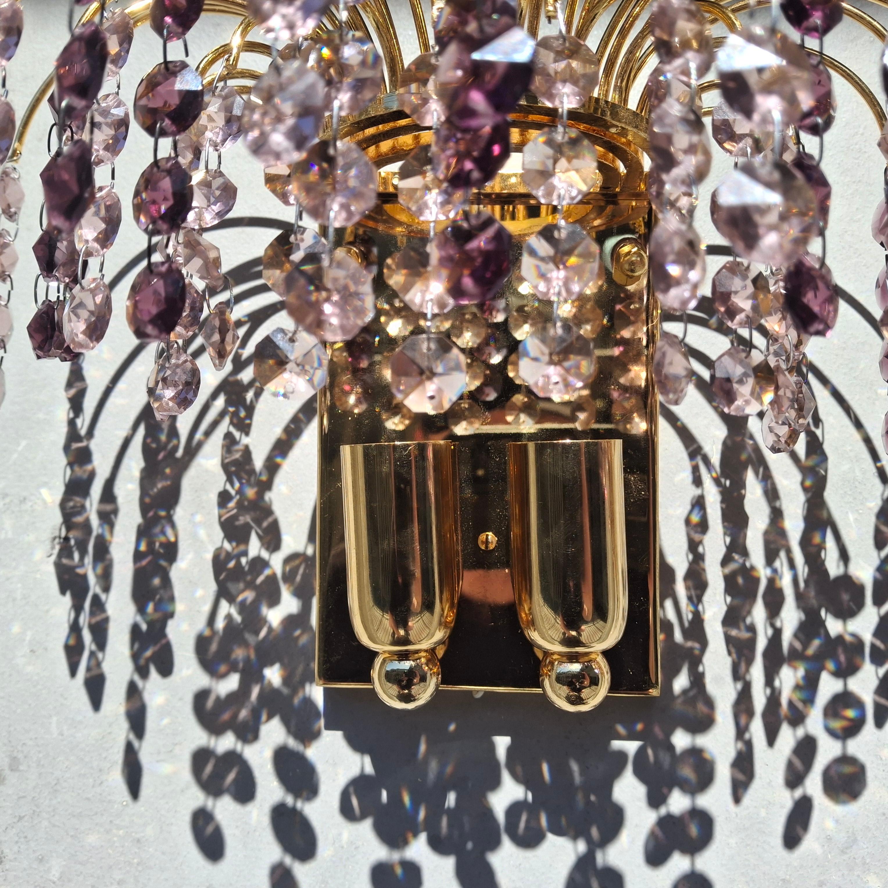 Paire d'appliques à cascade en cristal taillé en améthyste, Hollywood Regency, 1970, par Palwa en vente 9