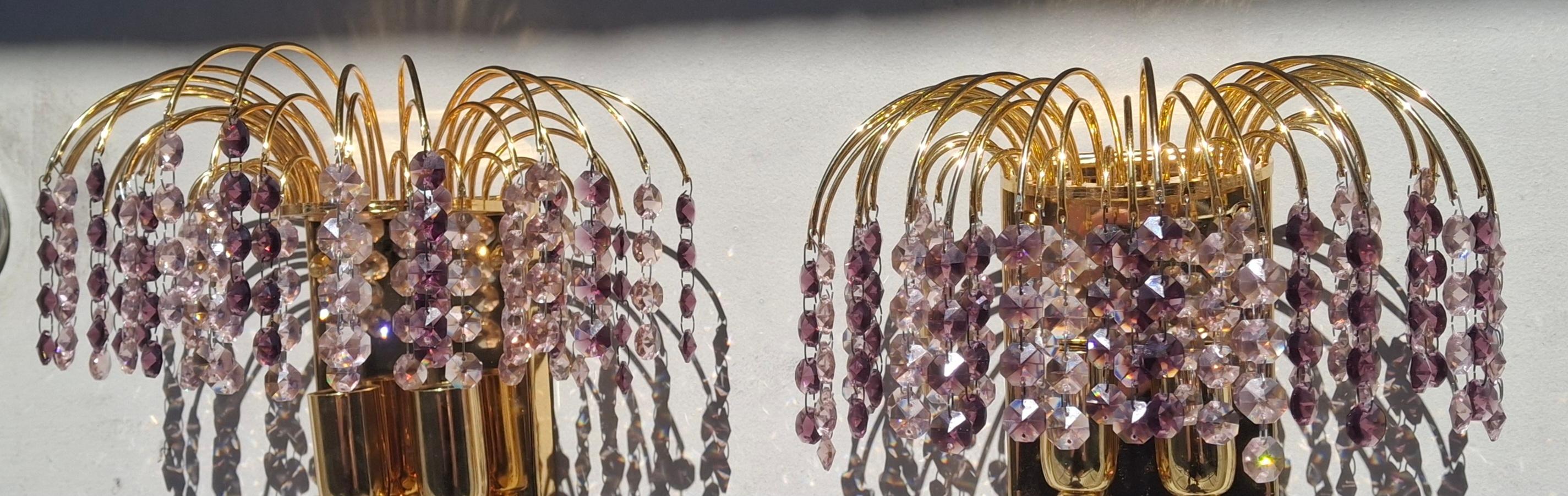 Paire d'appliques à cascade en cristal taillé en améthyste, Hollywood Regency, 1970, par Palwa en vente 10