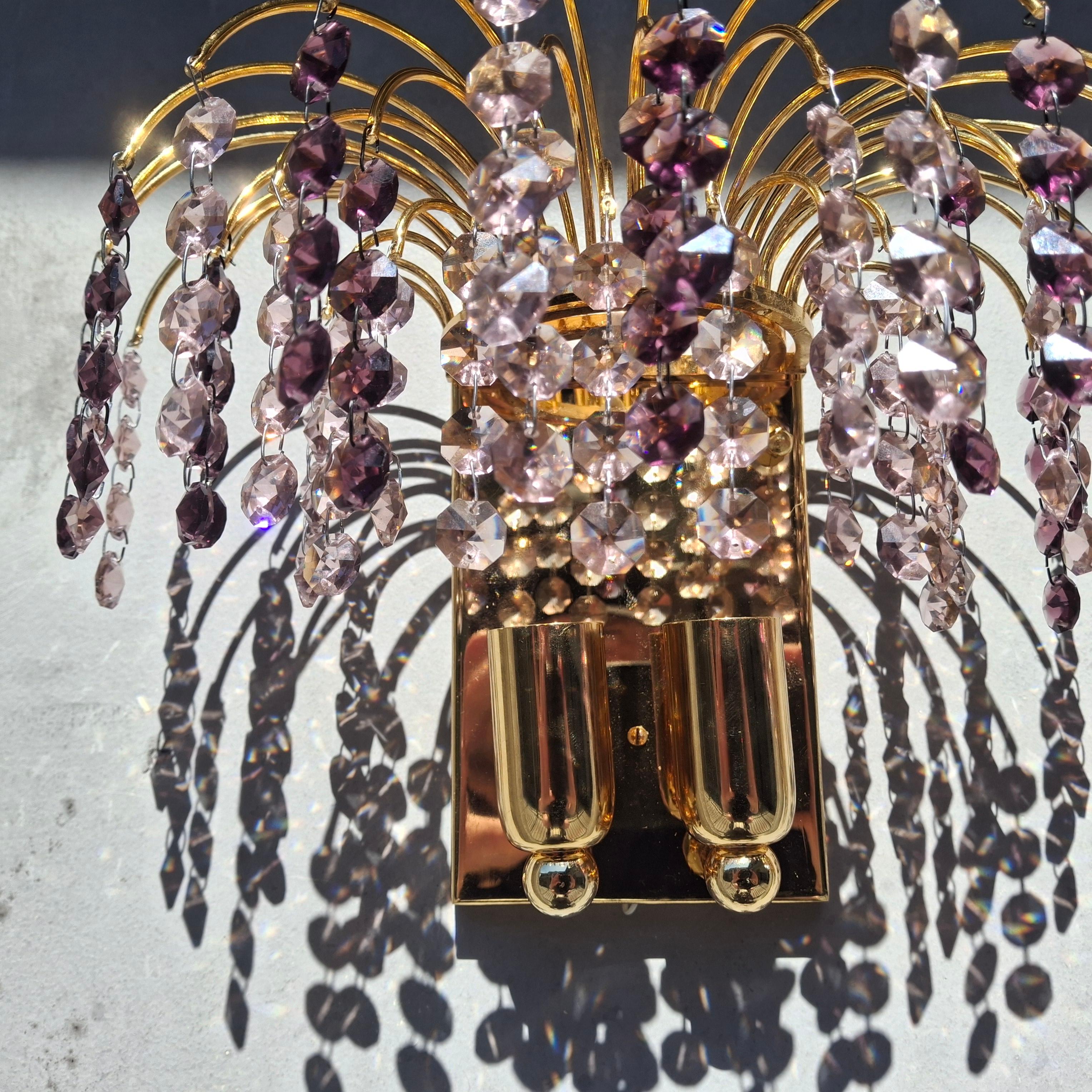 Paire d'appliques à cascade en cristal taillé en améthyste, Hollywood Regency, 1970, par Palwa en vente 12