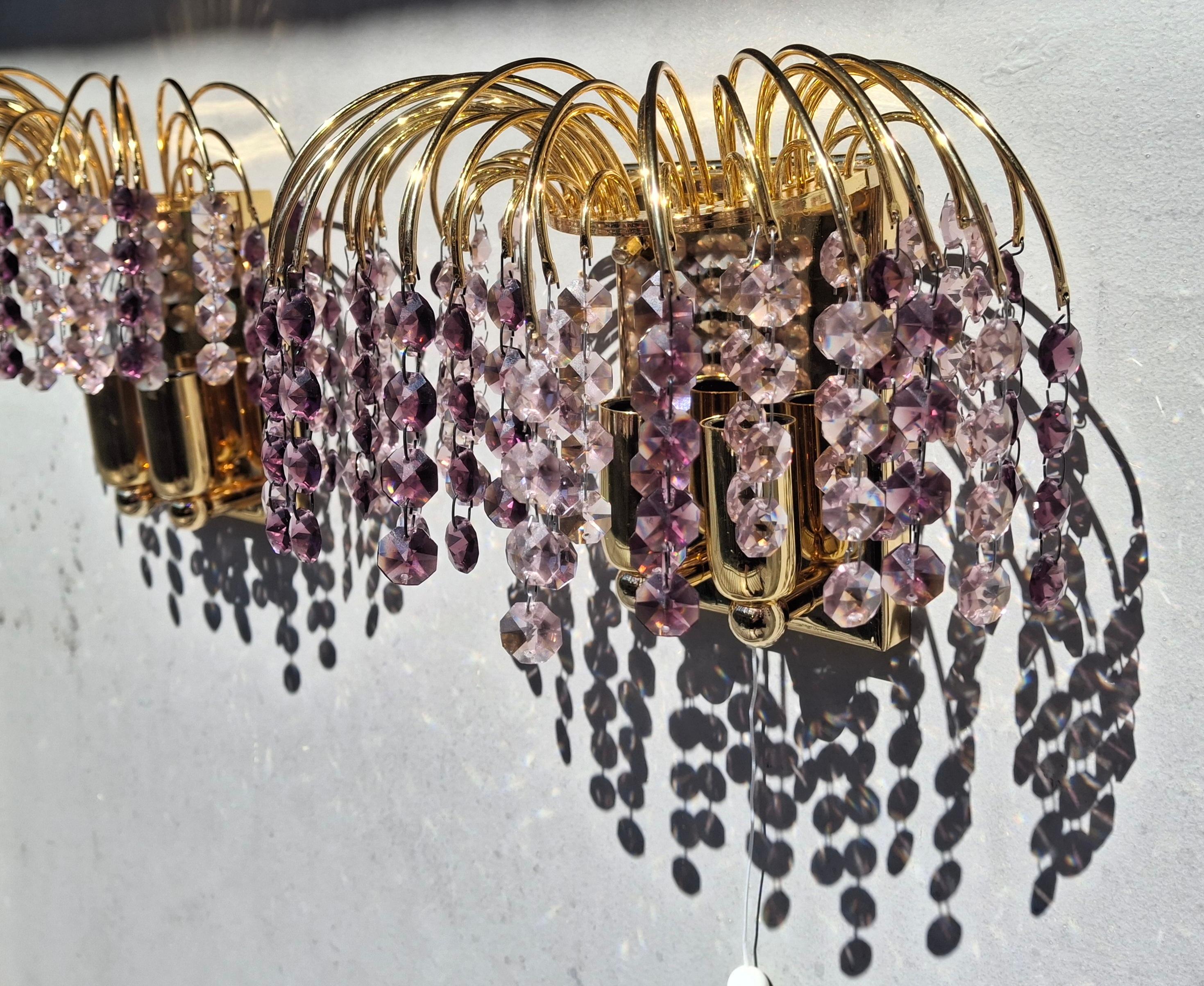 Paire d'appliques à cascade en cristal taillé en améthyste, Hollywood Regency, 1970, par Palwa en vente 14