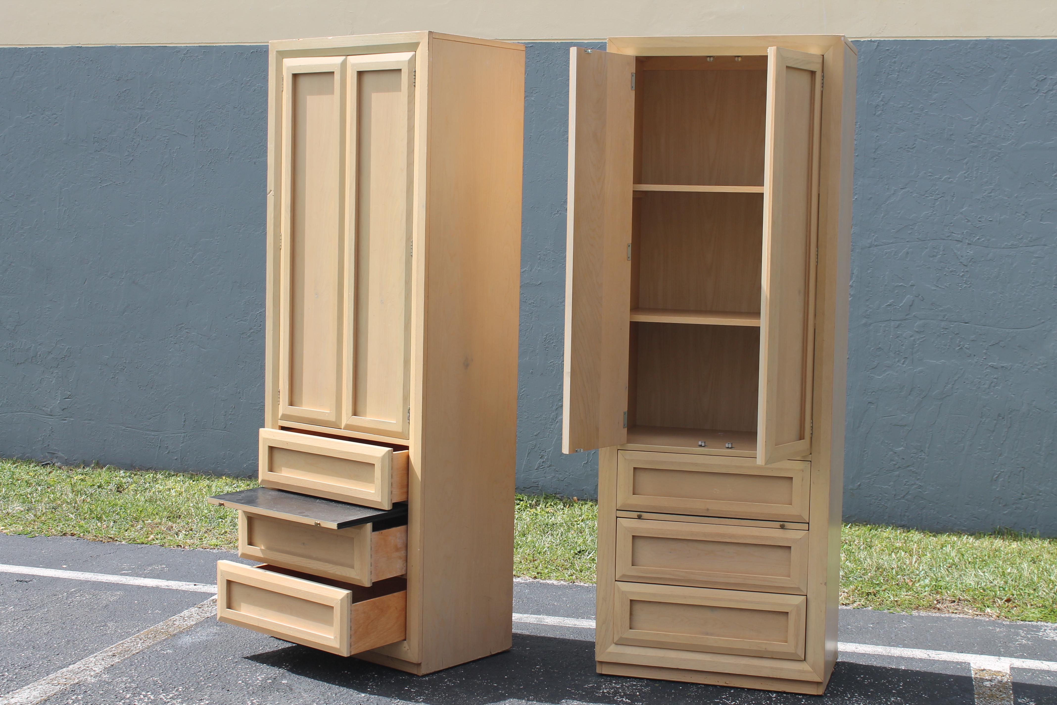 Wood Pair 1970's Hollywood Regency style Tall Bed Side Cabinets/ Night Stands For Sale