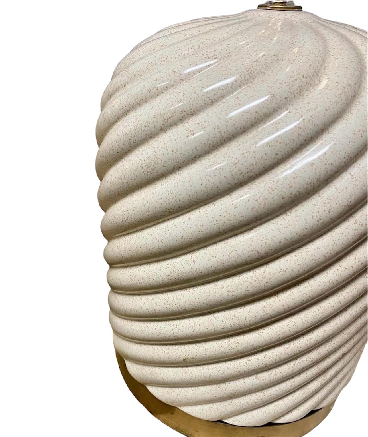 Glazed Pair 1970's Italian Tomasso Barbi Ceramic Brass Table Lamps Italy For Sale