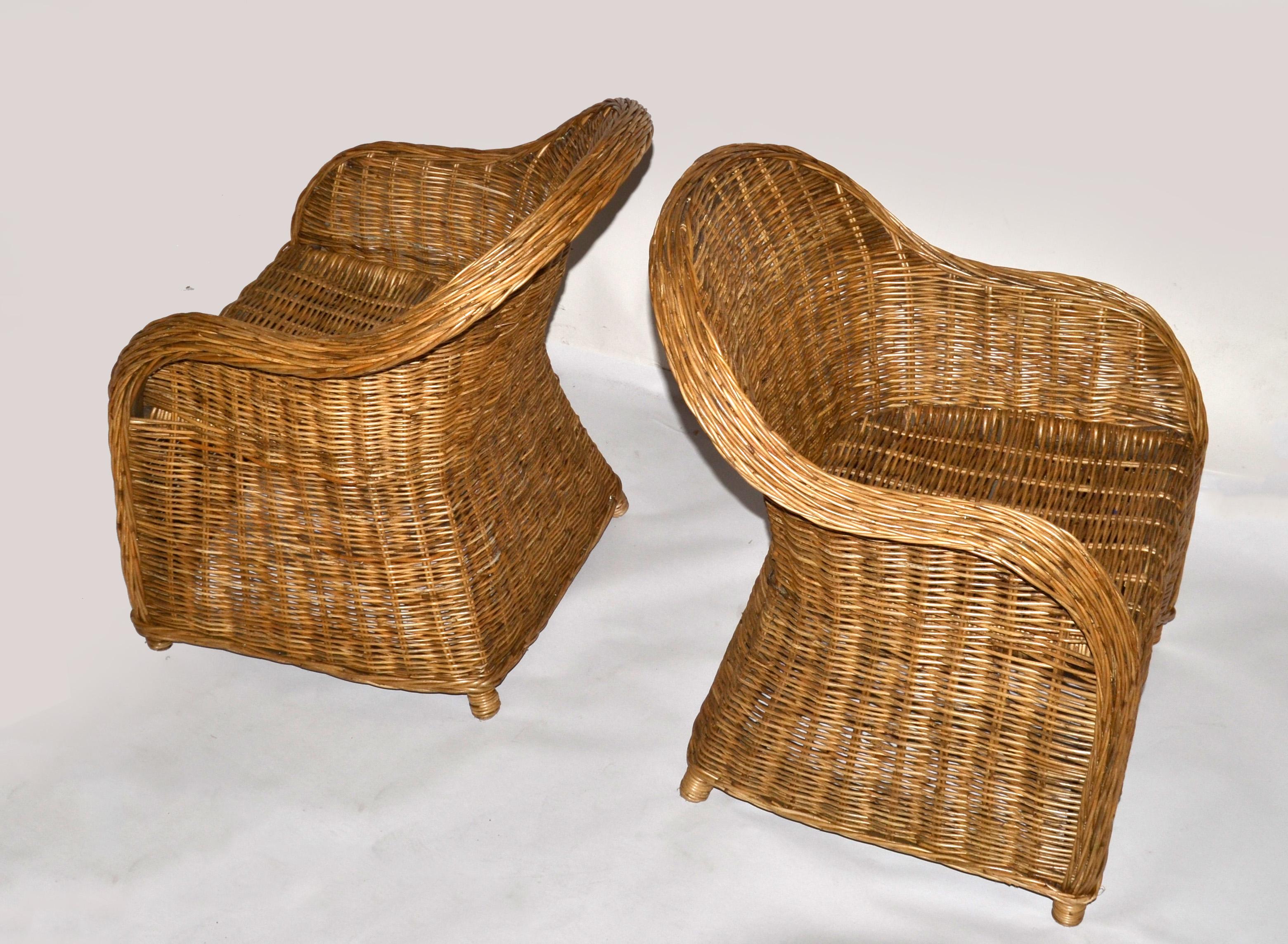 Vimini Coppia di sedie da salotto in rattan per bambini in stile bohémien degli anni '70, realizzate a mano in stile metà del secolo scorso. in vendita