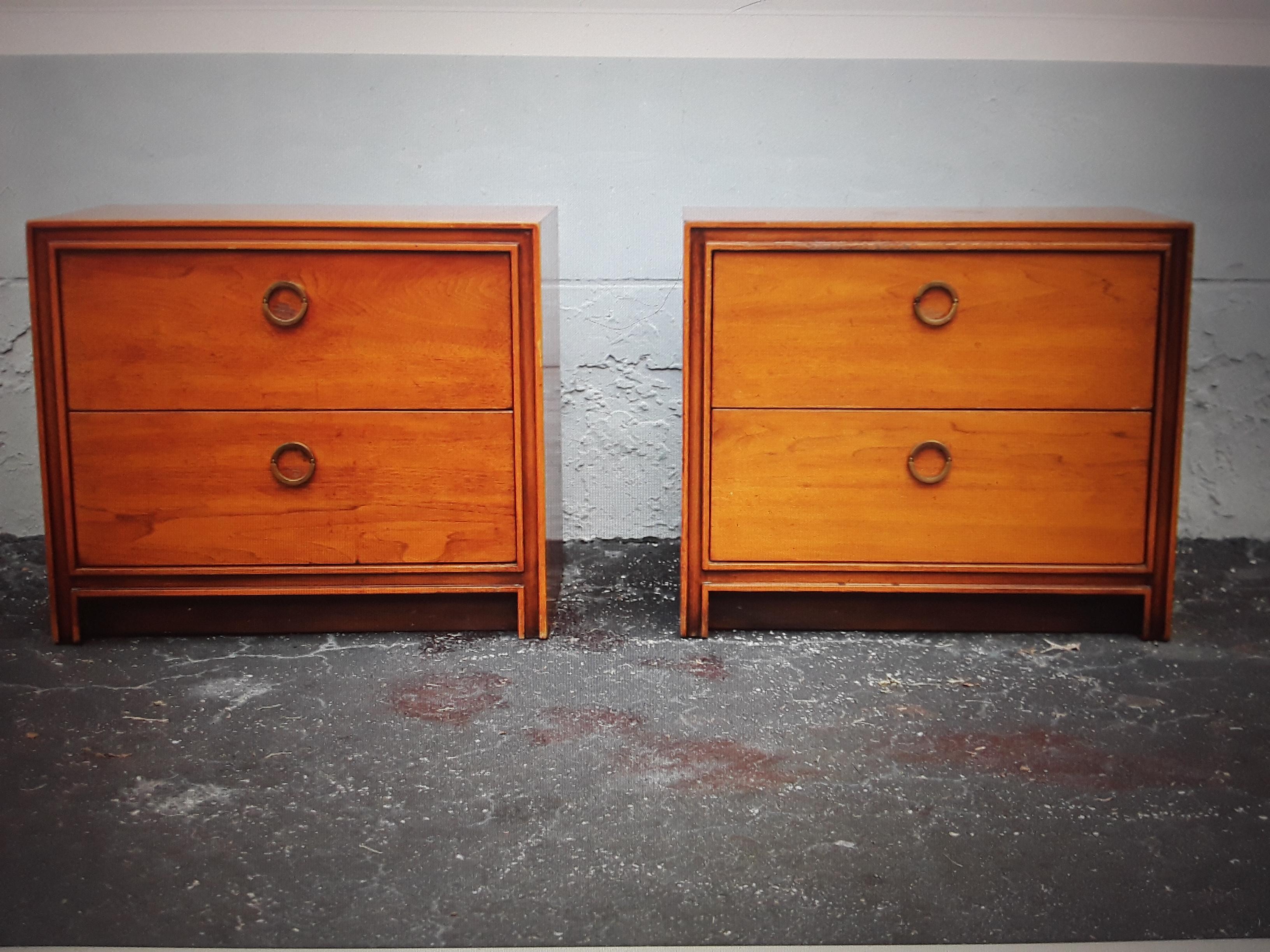 North American Pair 1970's Medium Toned Mid Century Nightstands/ End Tables For Sale