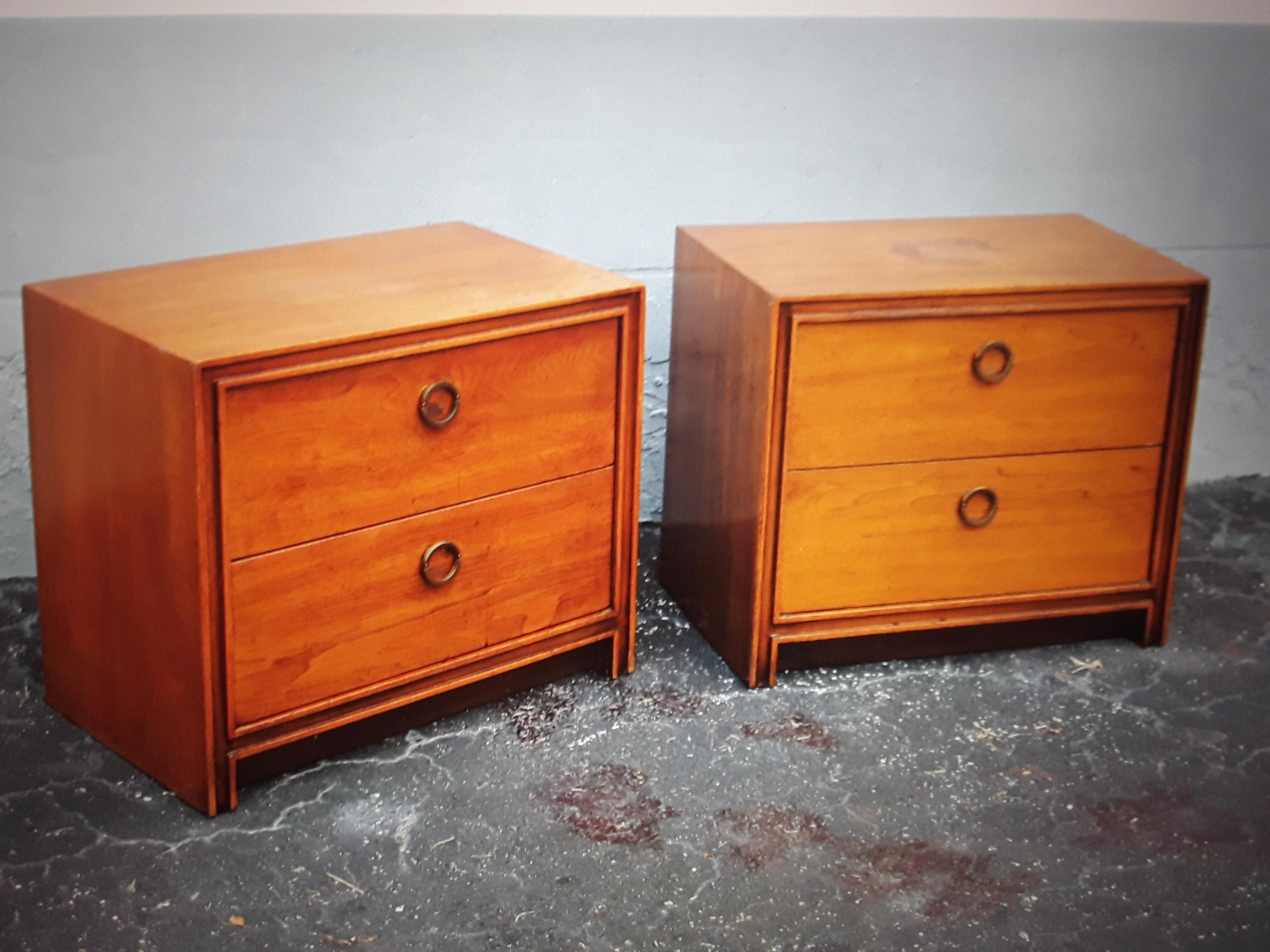 Wood Pair 1970's Medium Toned Mid Century Nightstands/ End Tables For Sale
