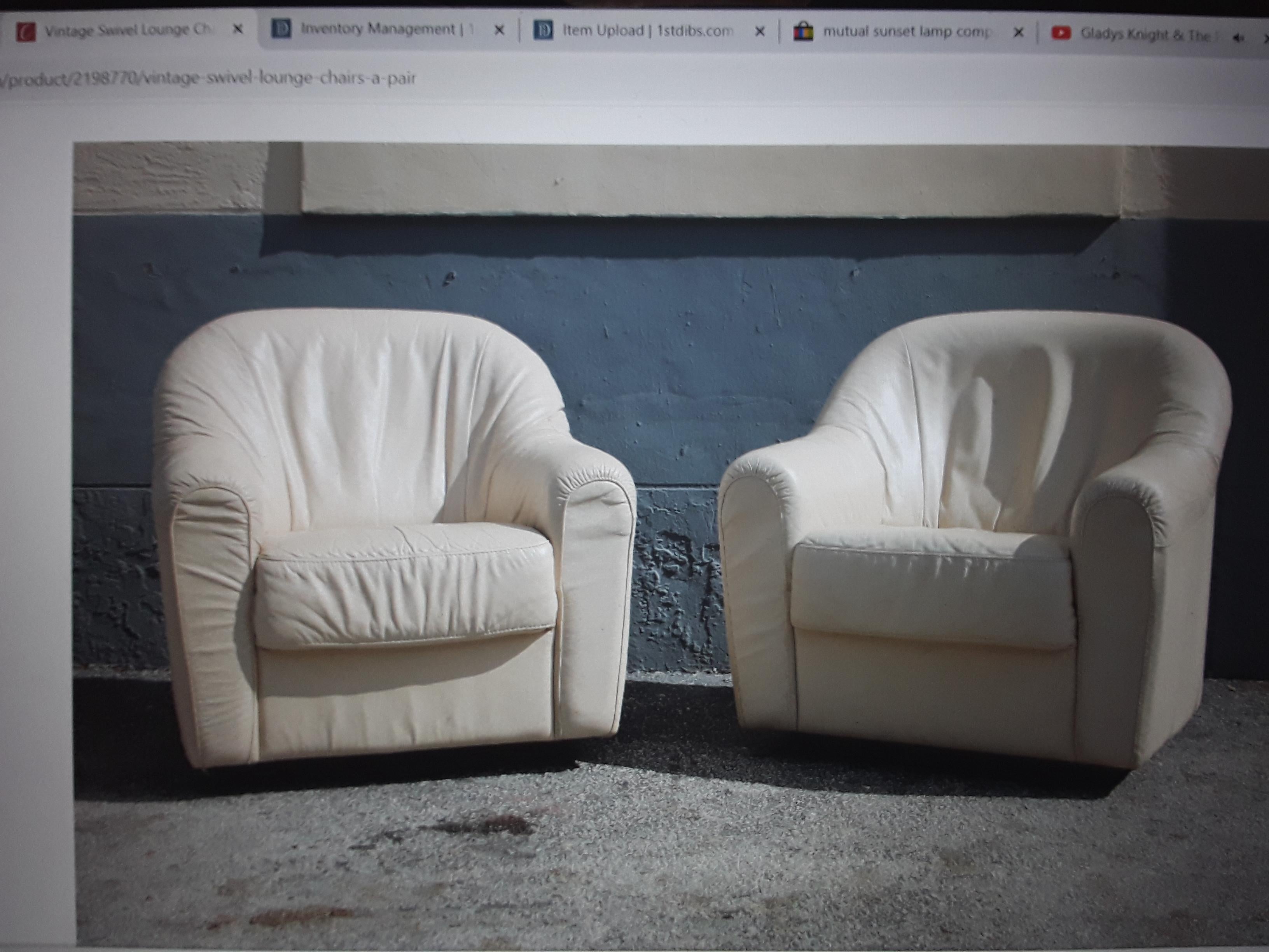 Pair 1970's Mid Century Modern Cream Tone Swivel Club Chairs For Sale 8