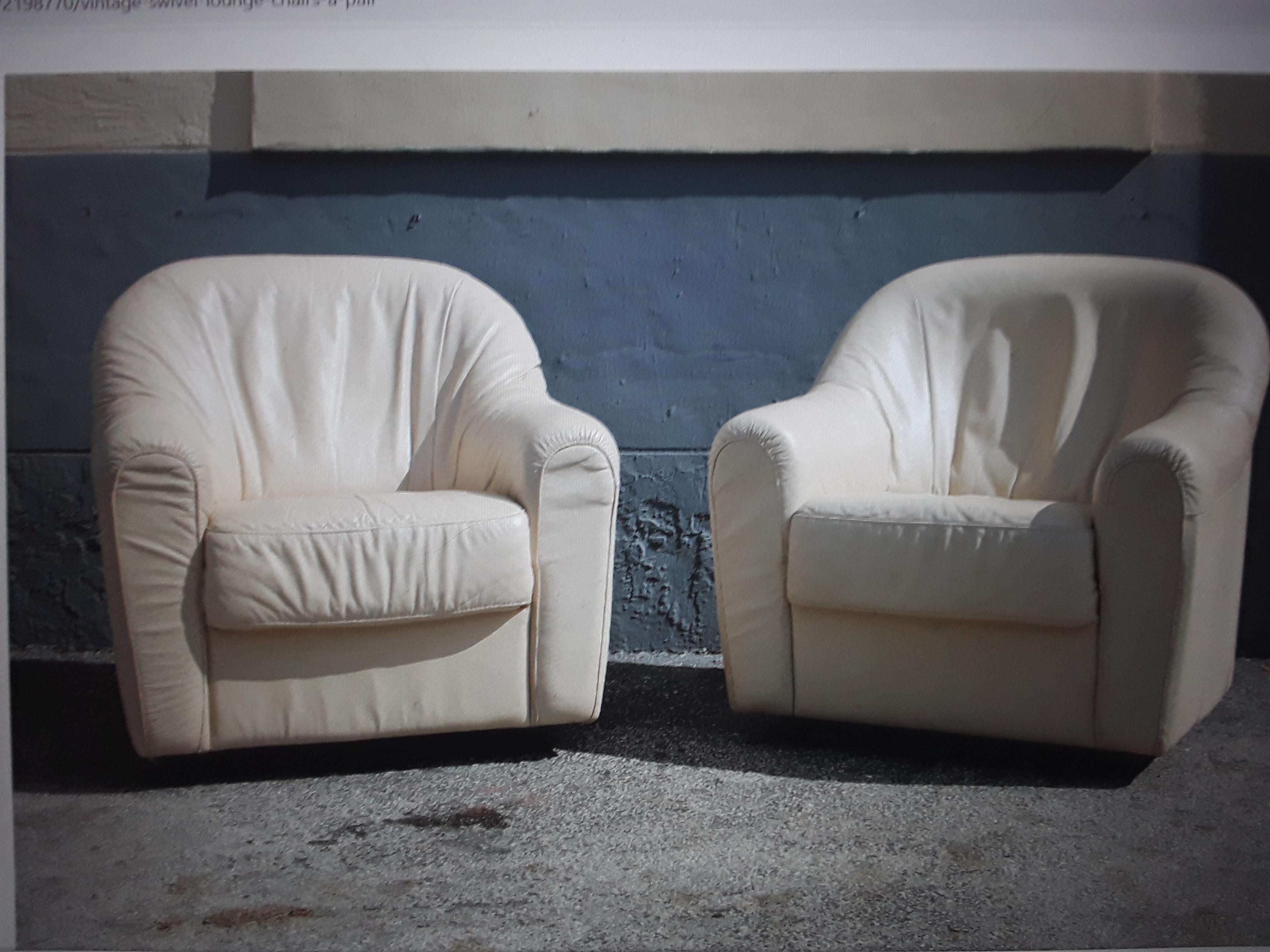 Pair 1970's Mid Century Modern Cream Tone Swivel Club Chairs For Sale 9