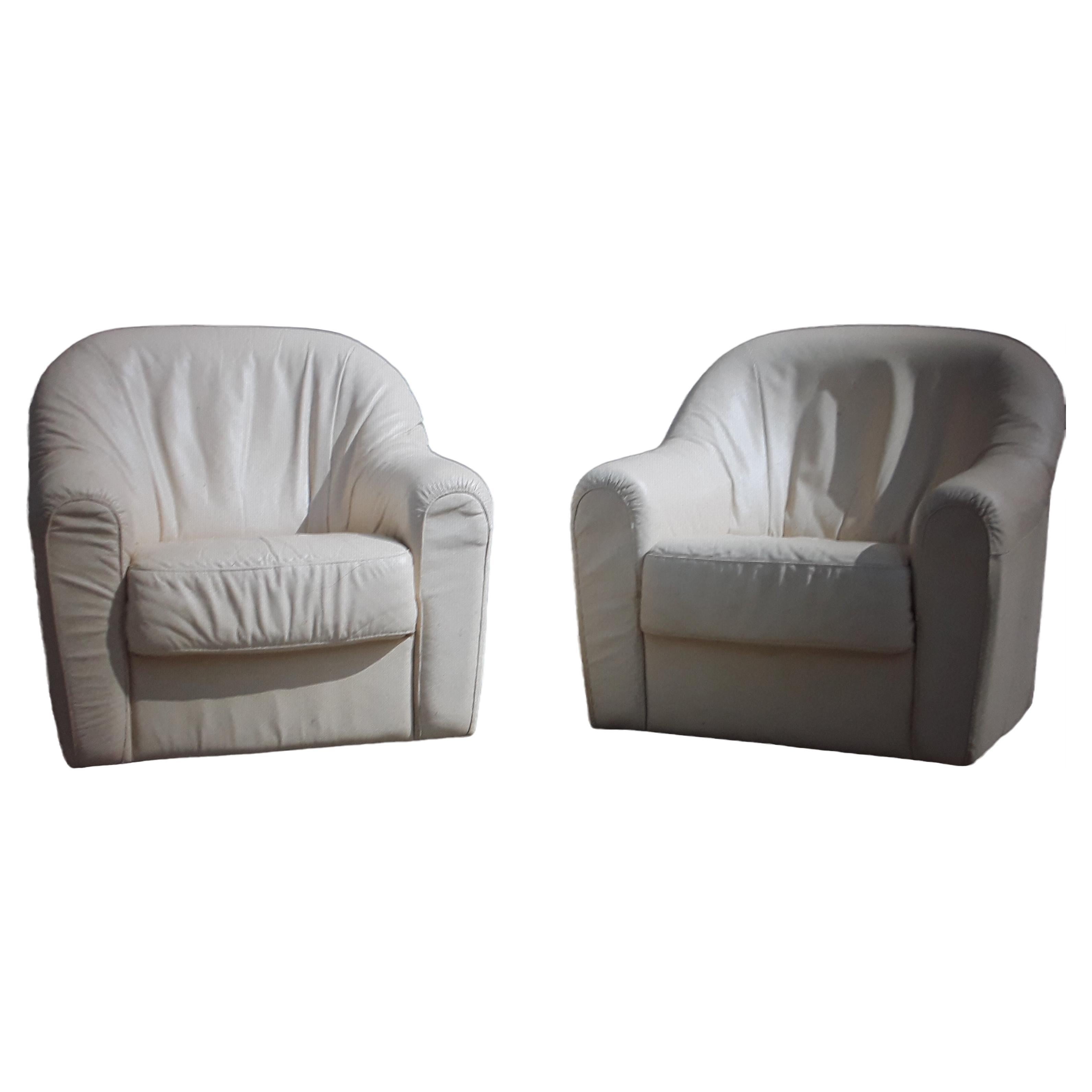 Pair 1970's Mid Century Modern Cream Tone Swivel Club Chairs For Sale