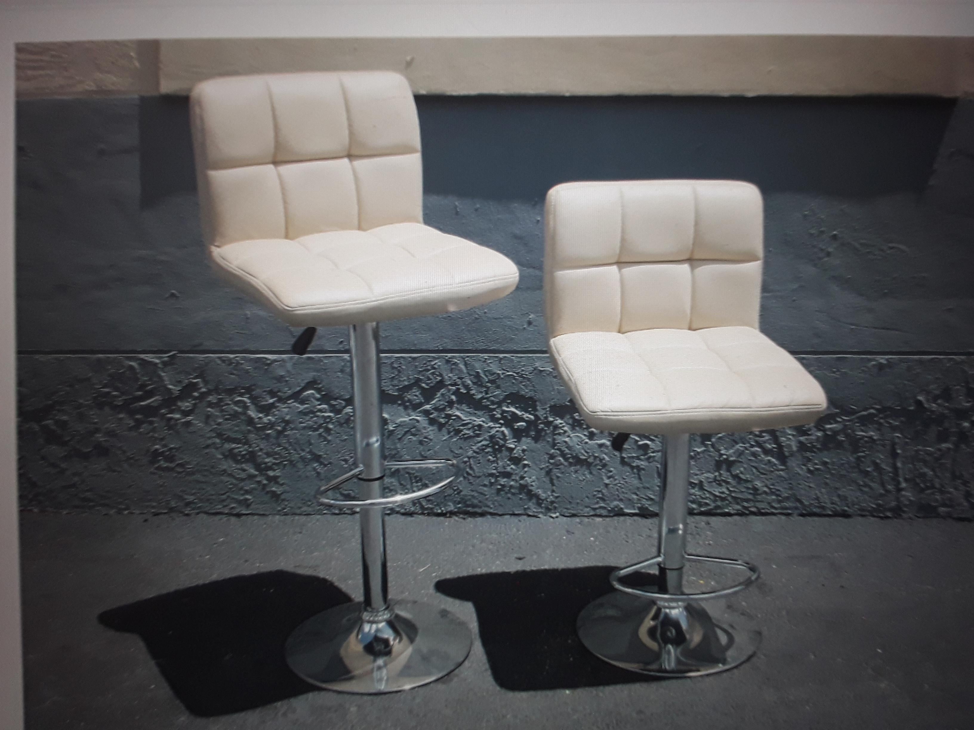 Pair 1970's Mid Century Modern Faux White Leather Adjustable Bar Stools For Sale 3