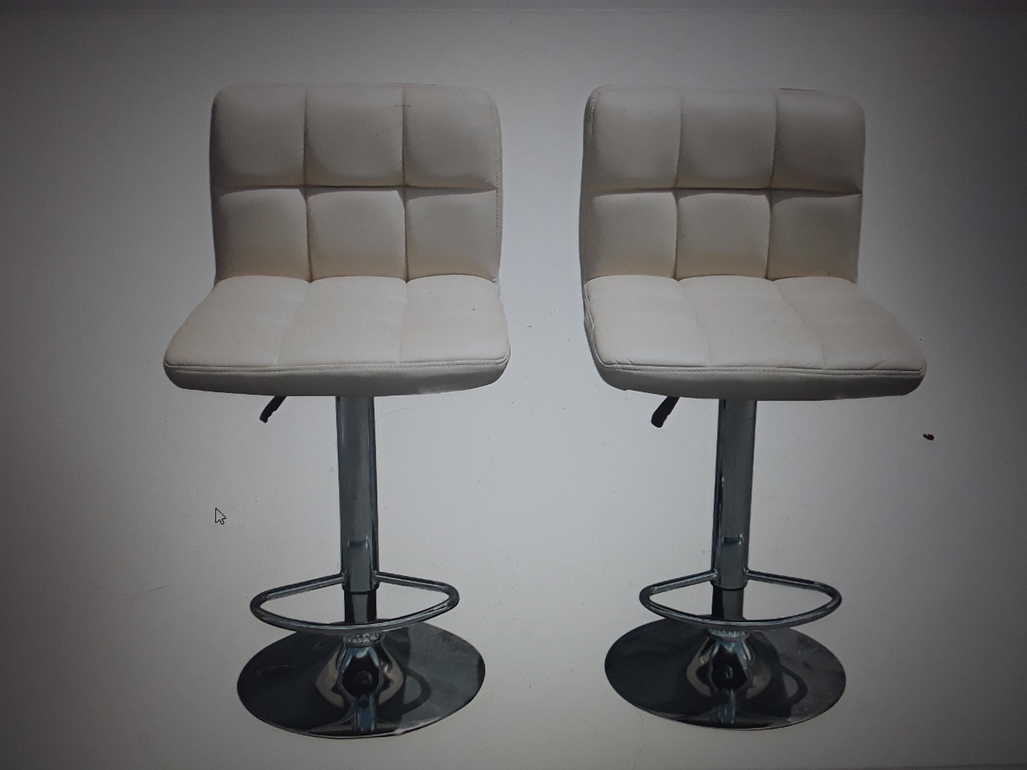 Pair 1970's Mid Century Modern Faux White Leather Adjustable Bar Stools For Sale 4