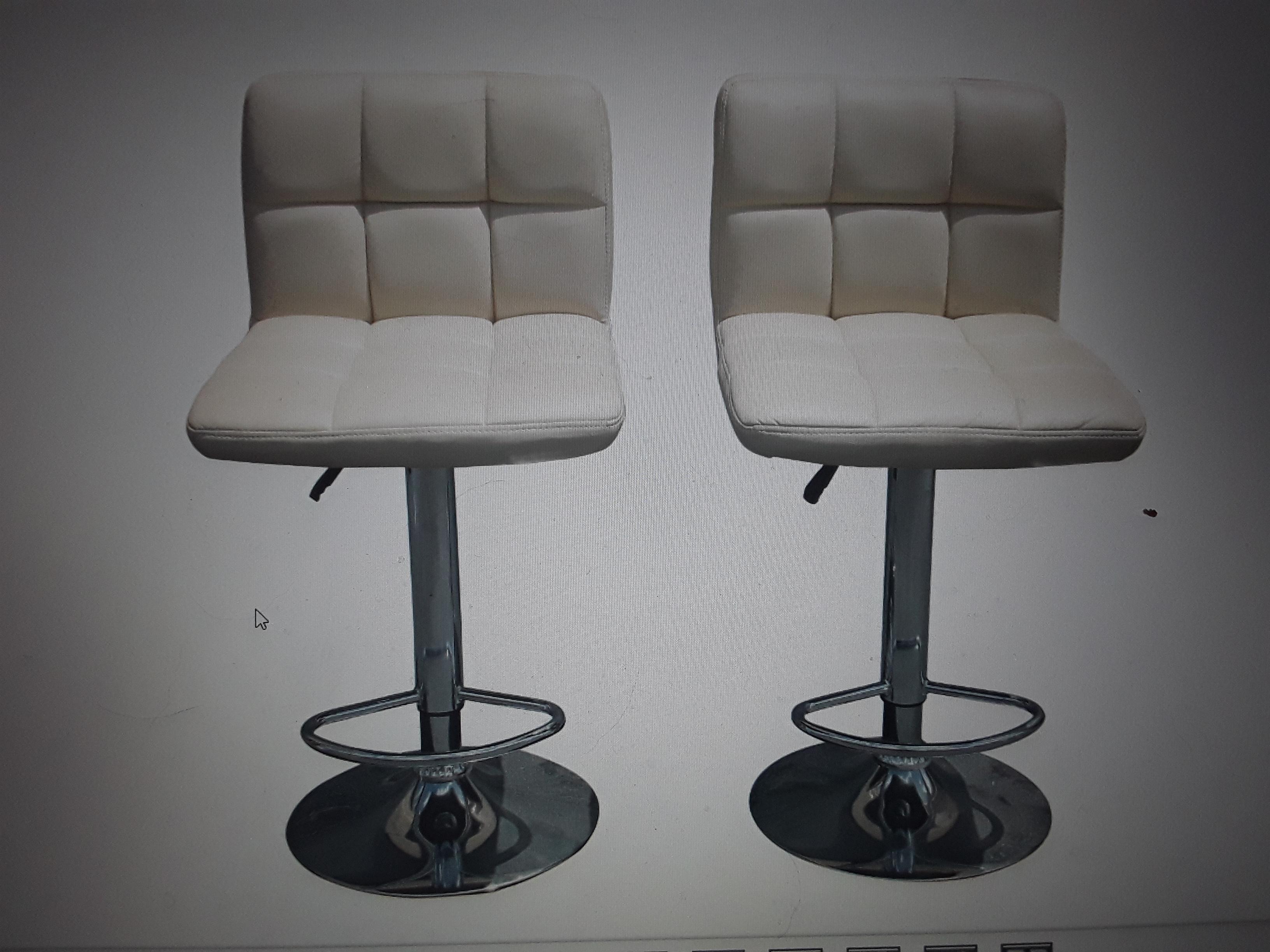 Pair 1970's Mid Century Modern Faux White Leather Adjustable Bar Stools For Sale 5