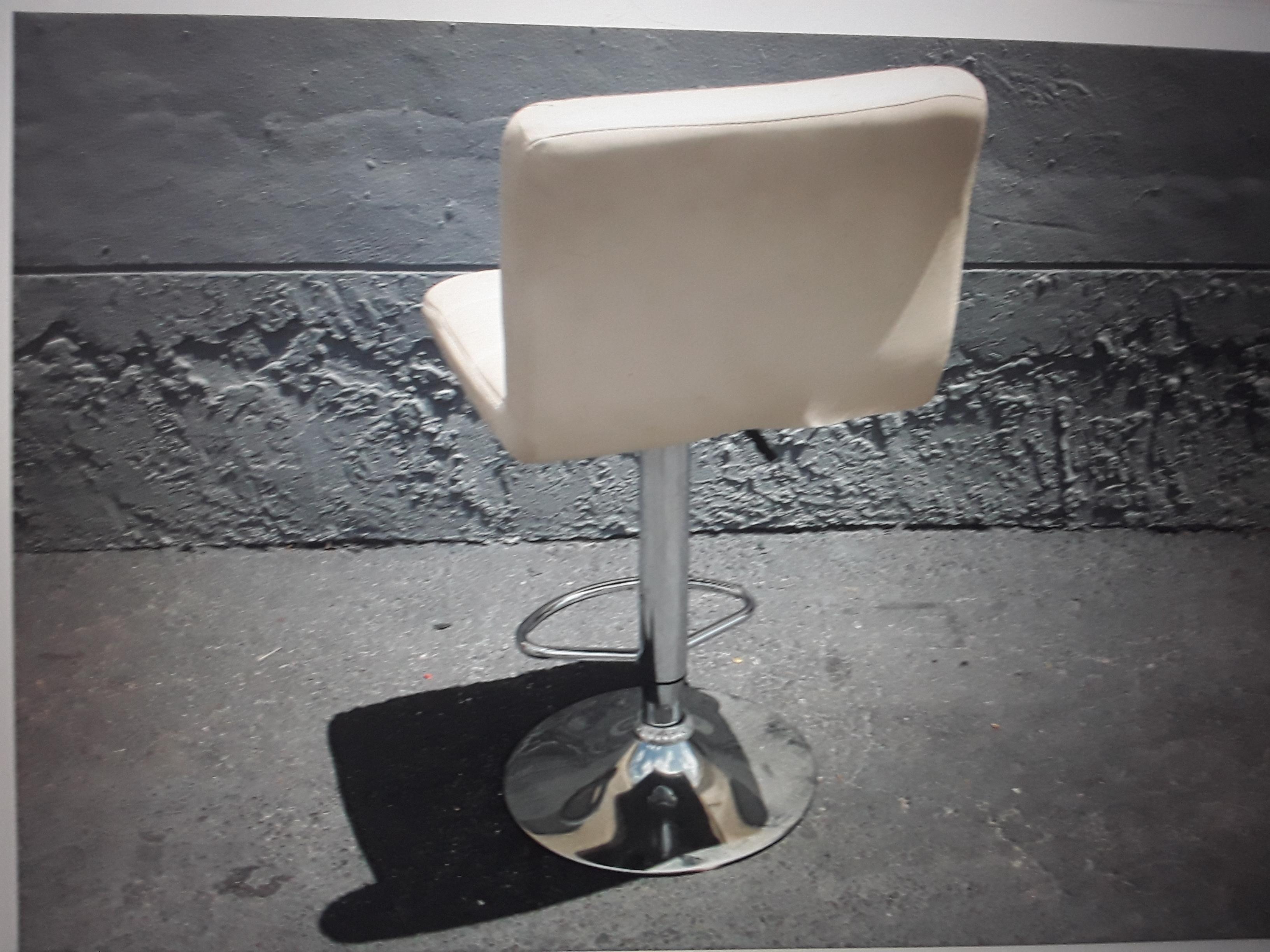 American Pair 1970's Mid Century Modern Faux White Leather Adjustable Bar Stools For Sale