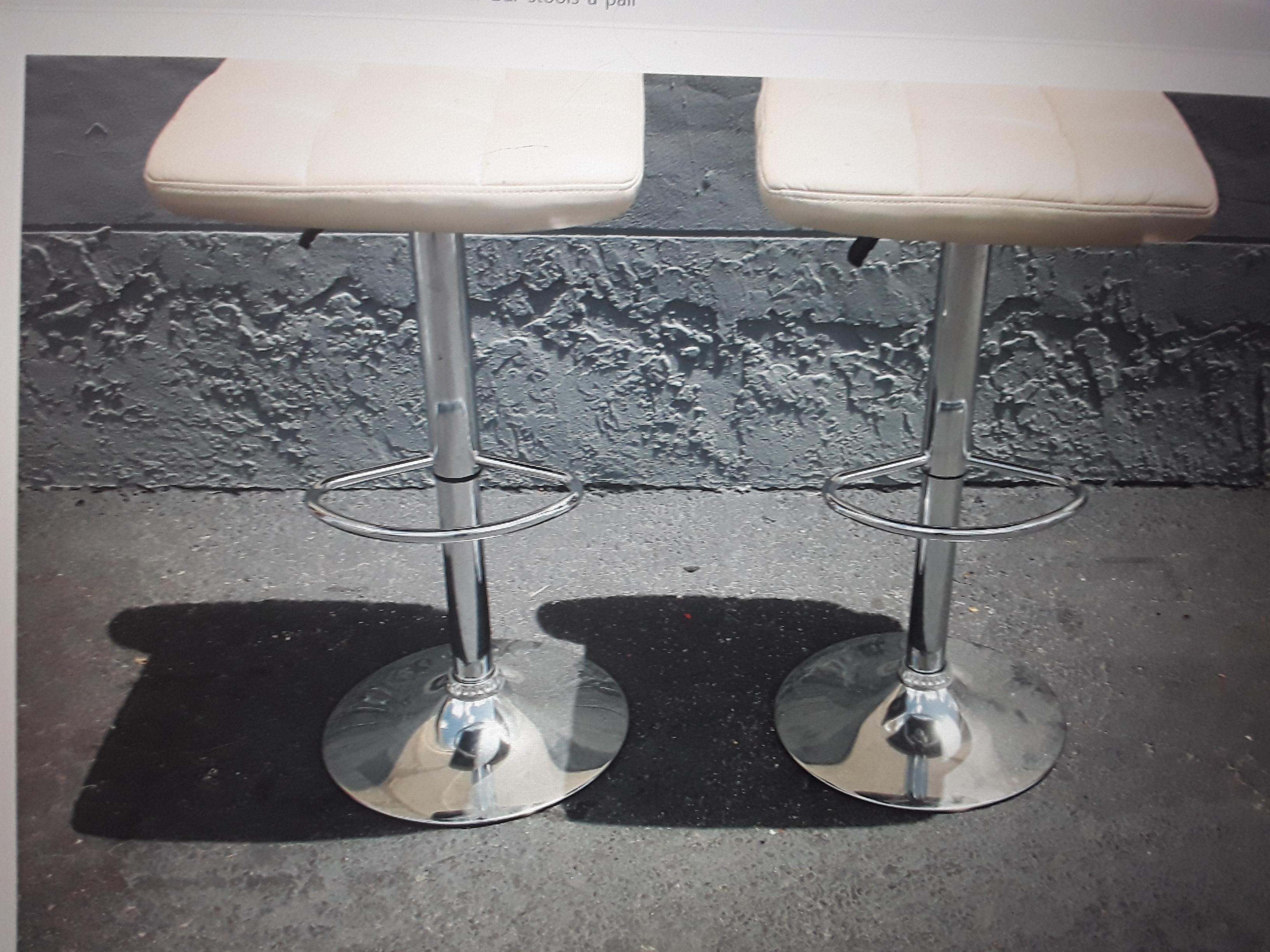 Mid-20th Century Pair 1970's Mid Century Modern Faux White Leather Adjustable Bar Stools For Sale