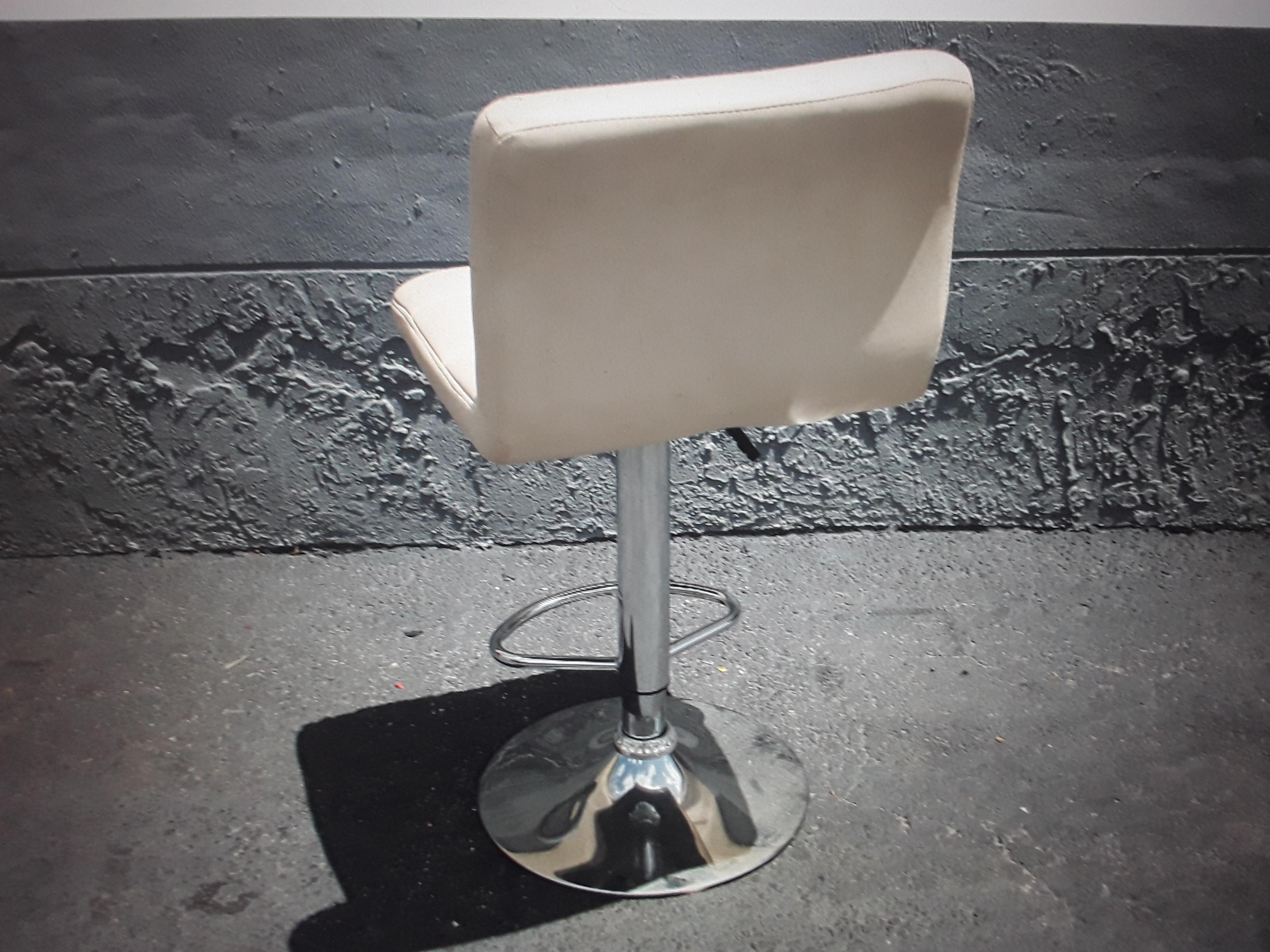 Chrome Pair 1970's Mid Century Modern Faux White Leather Adjustable Bar Stools For Sale