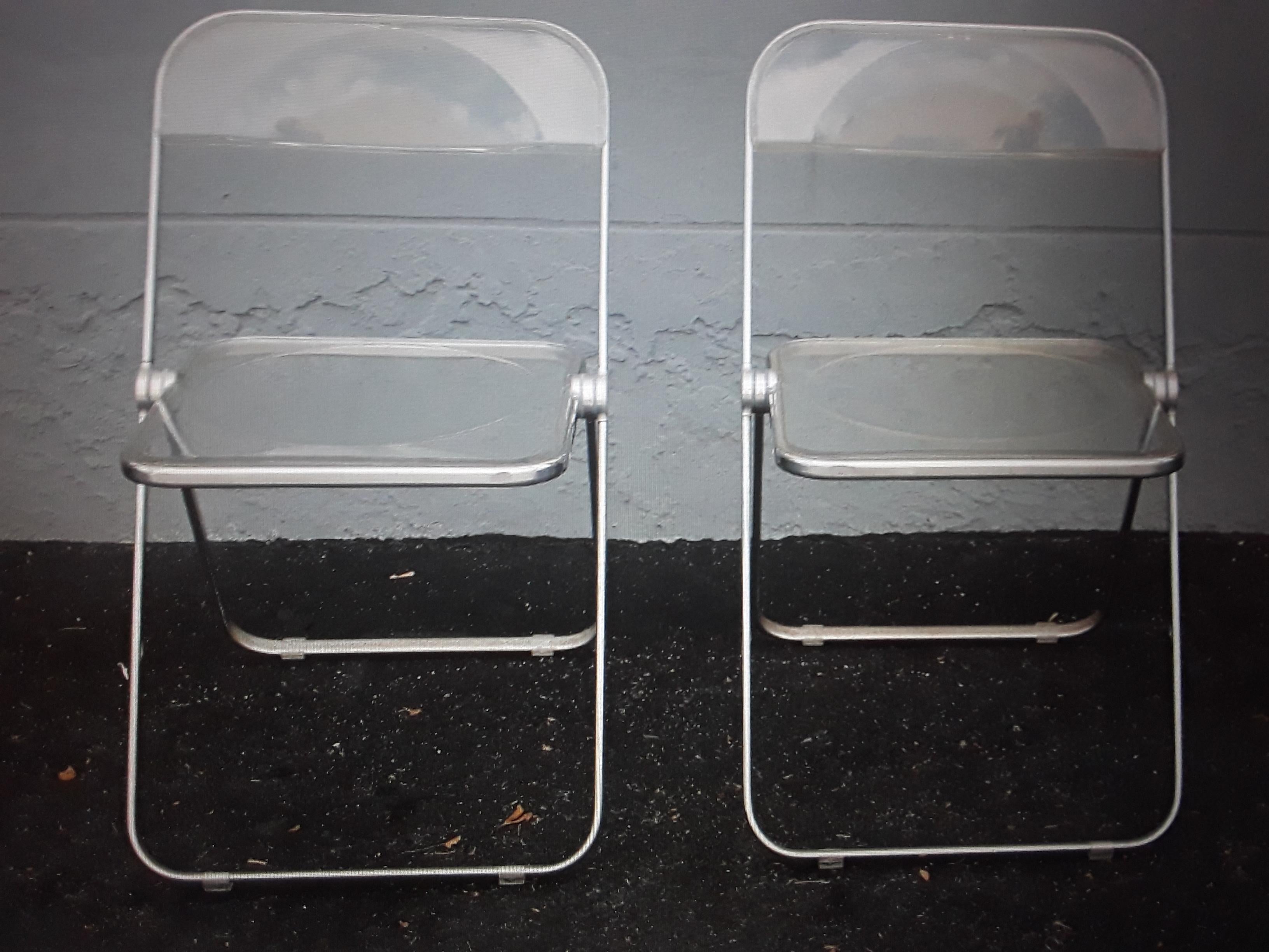 Mid-Century Modern Pair 1970's Mid Century Modern Lucite & Chrome Folding Side Chairs For Sale