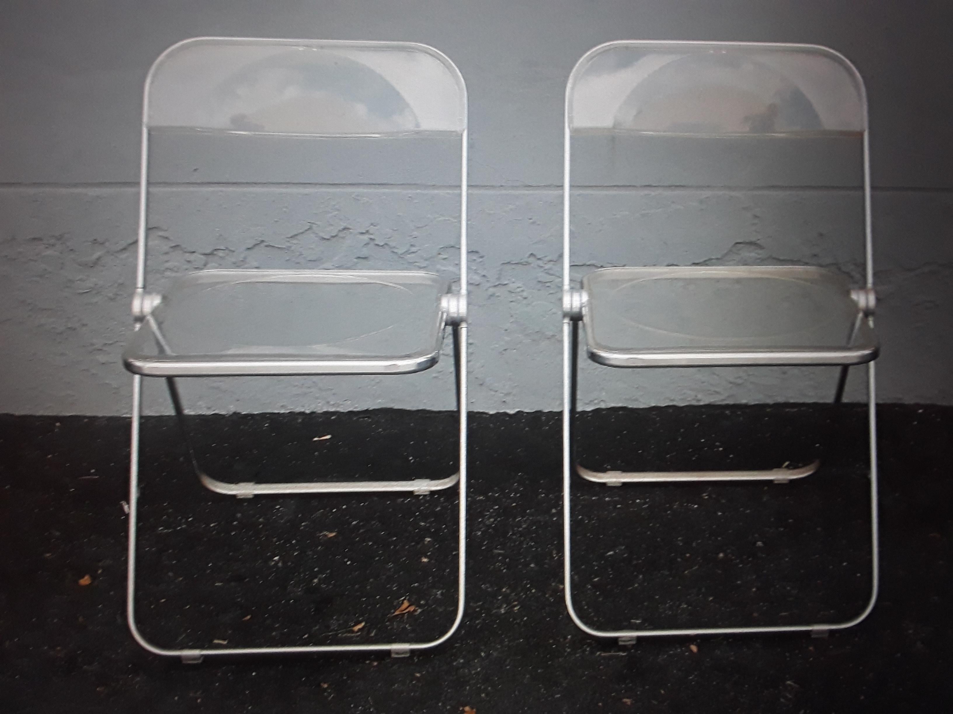 American Pair 1970's Mid Century Modern Lucite & Chrome Folding Side Chairs For Sale