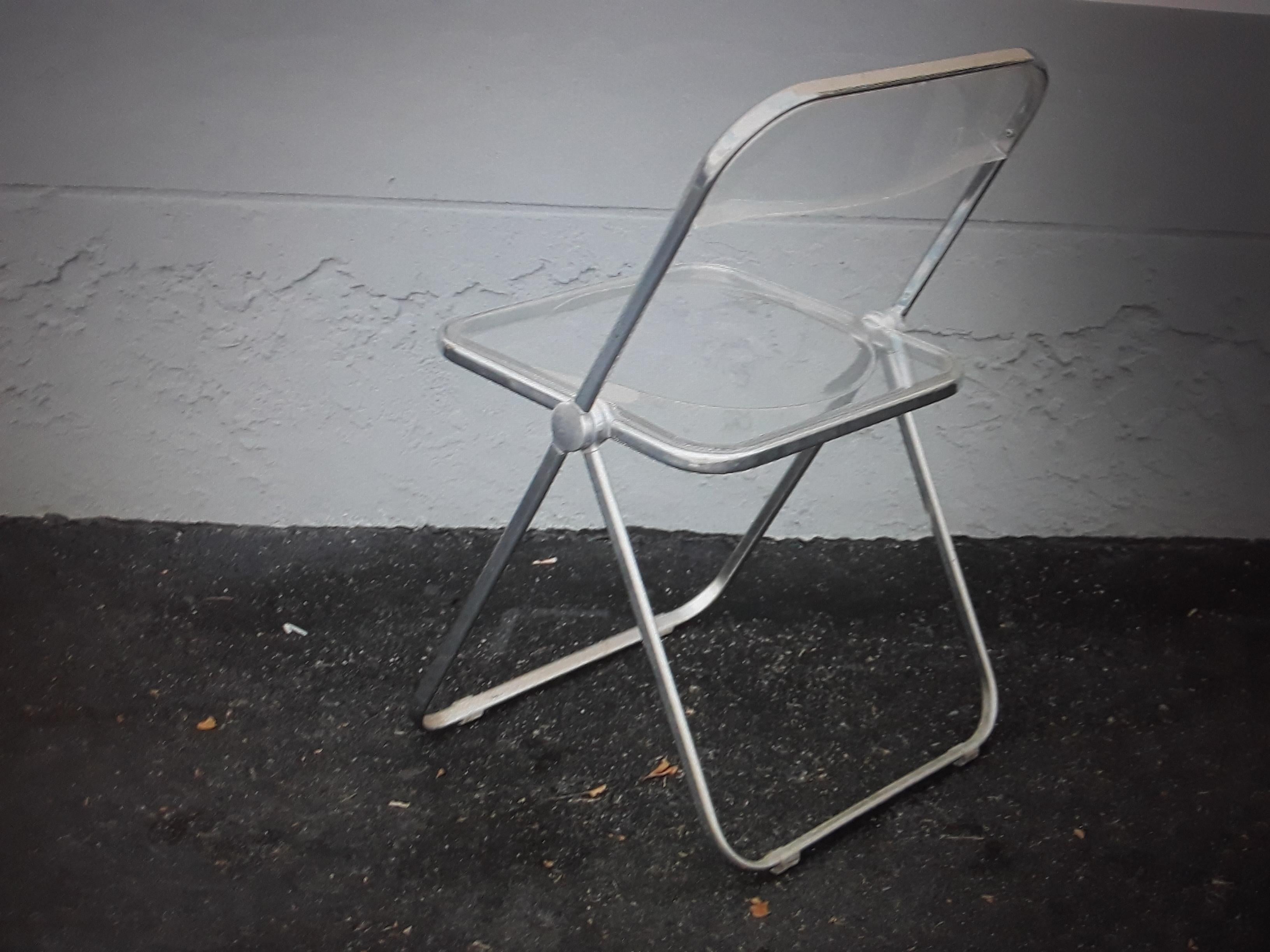Late 20th Century Pair 1970's Mid Century Modern Lucite & Chrome Folding Side Chairs For Sale