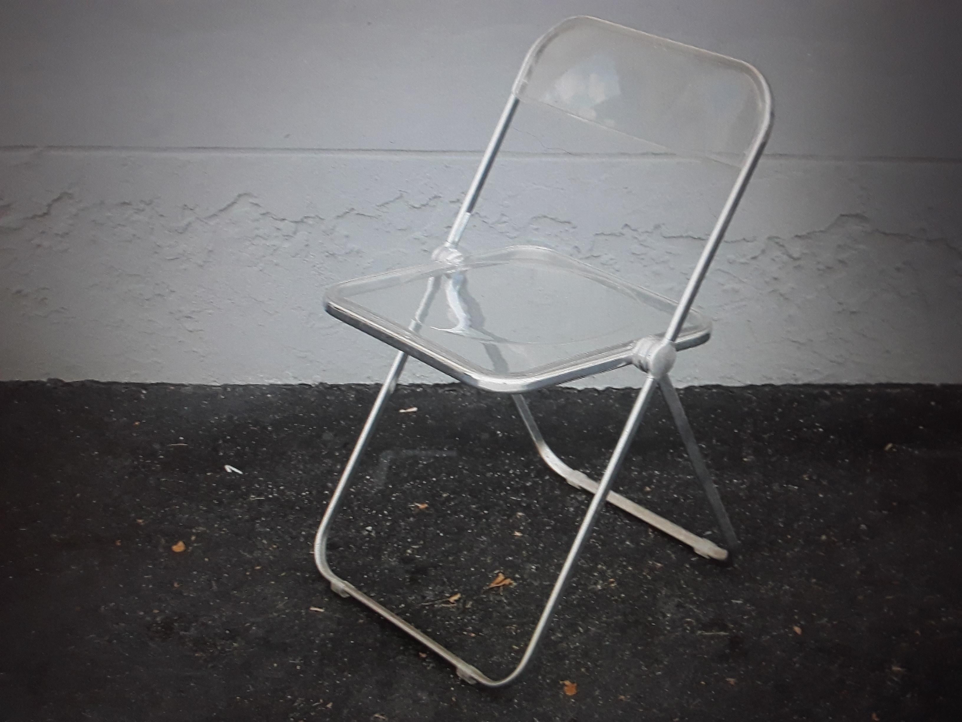 Pair 1970's Mid Century Modern Lucite & Chrome Folding Side Chairs For Sale 1