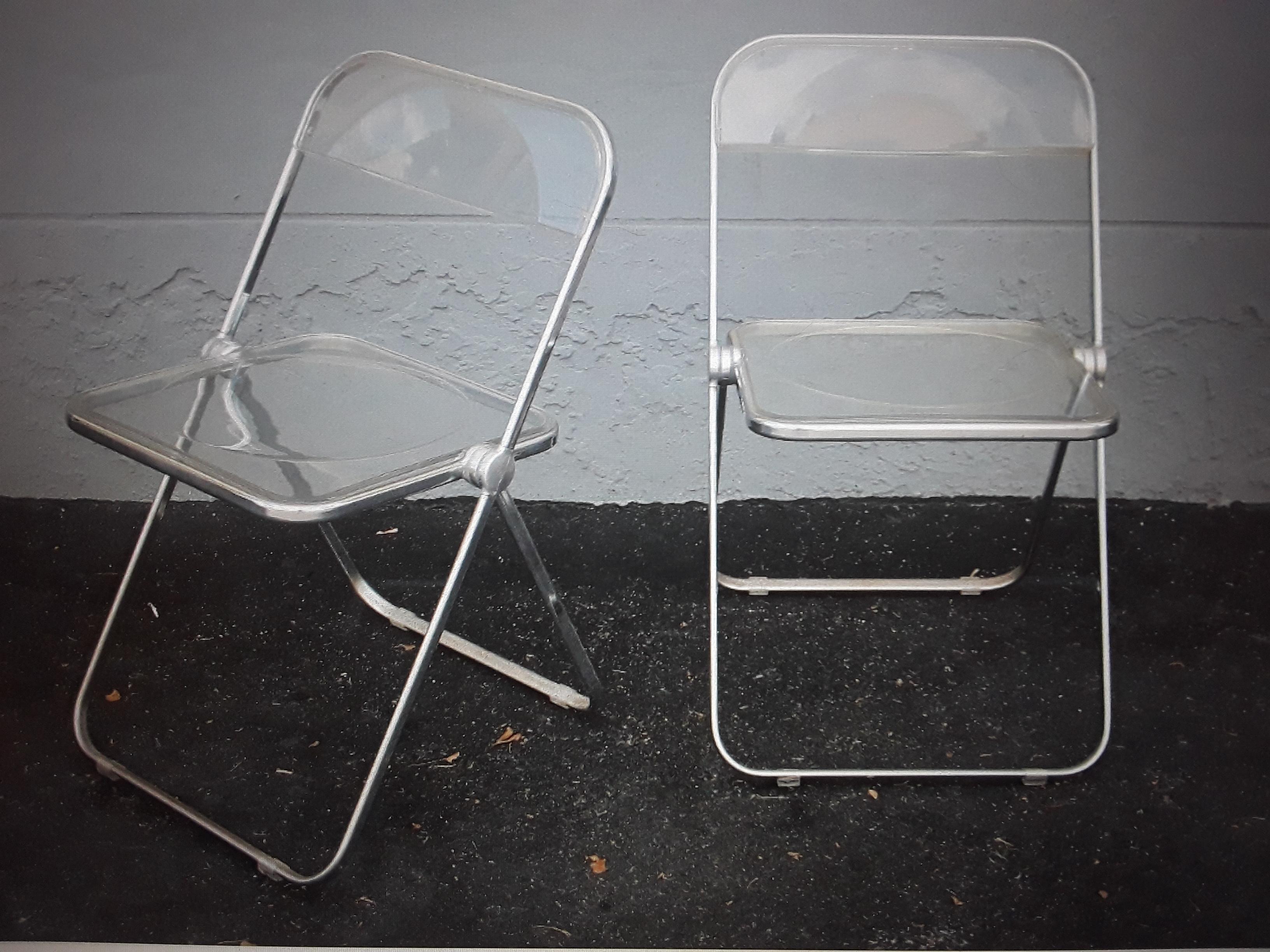 Pair 1970's Mid Century Modern Lucite & Chrome Folding Side Chairs For Sale 2