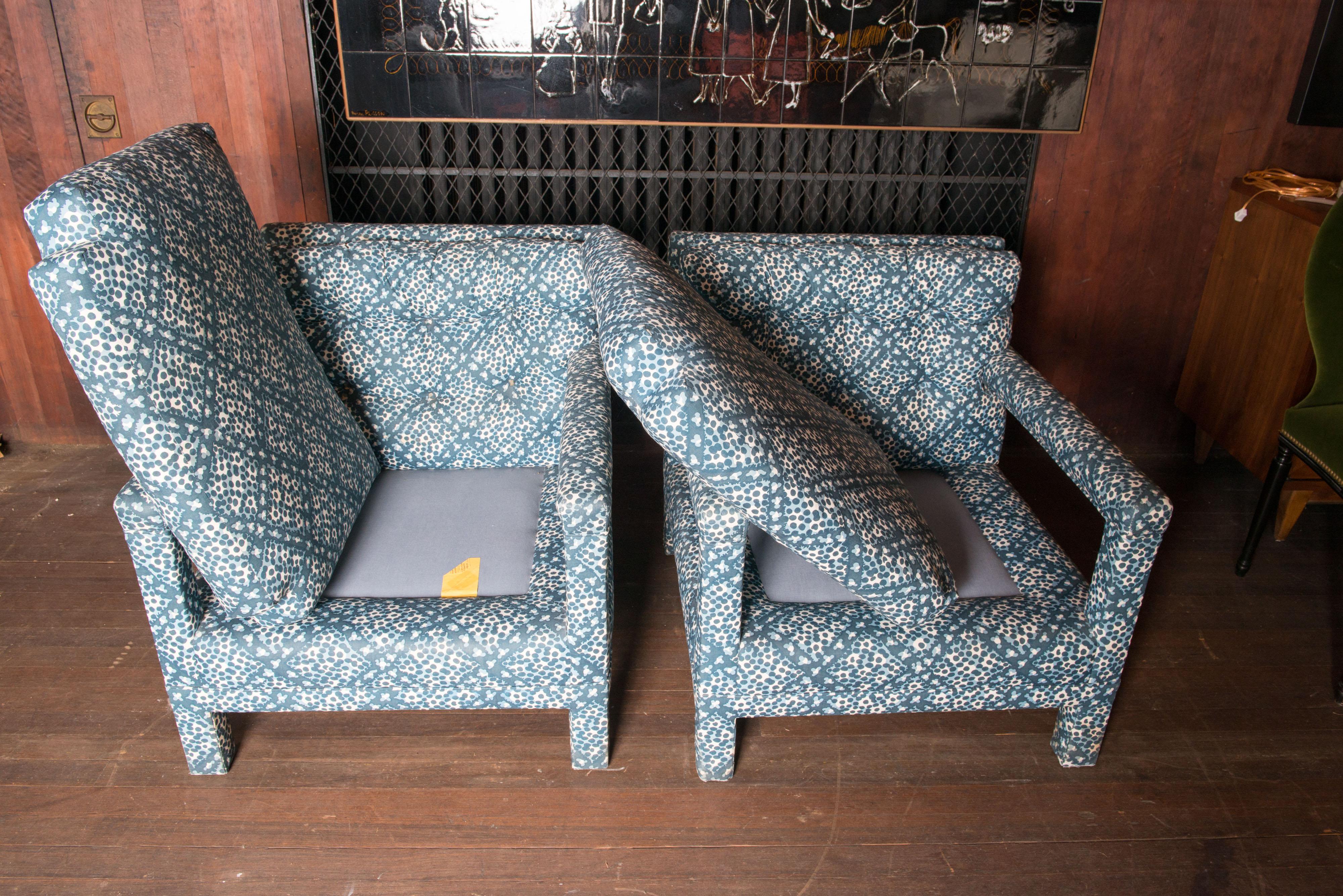 Late 20th Century Pair 1970s Milo Baughman Style Parsons Arm Chairs