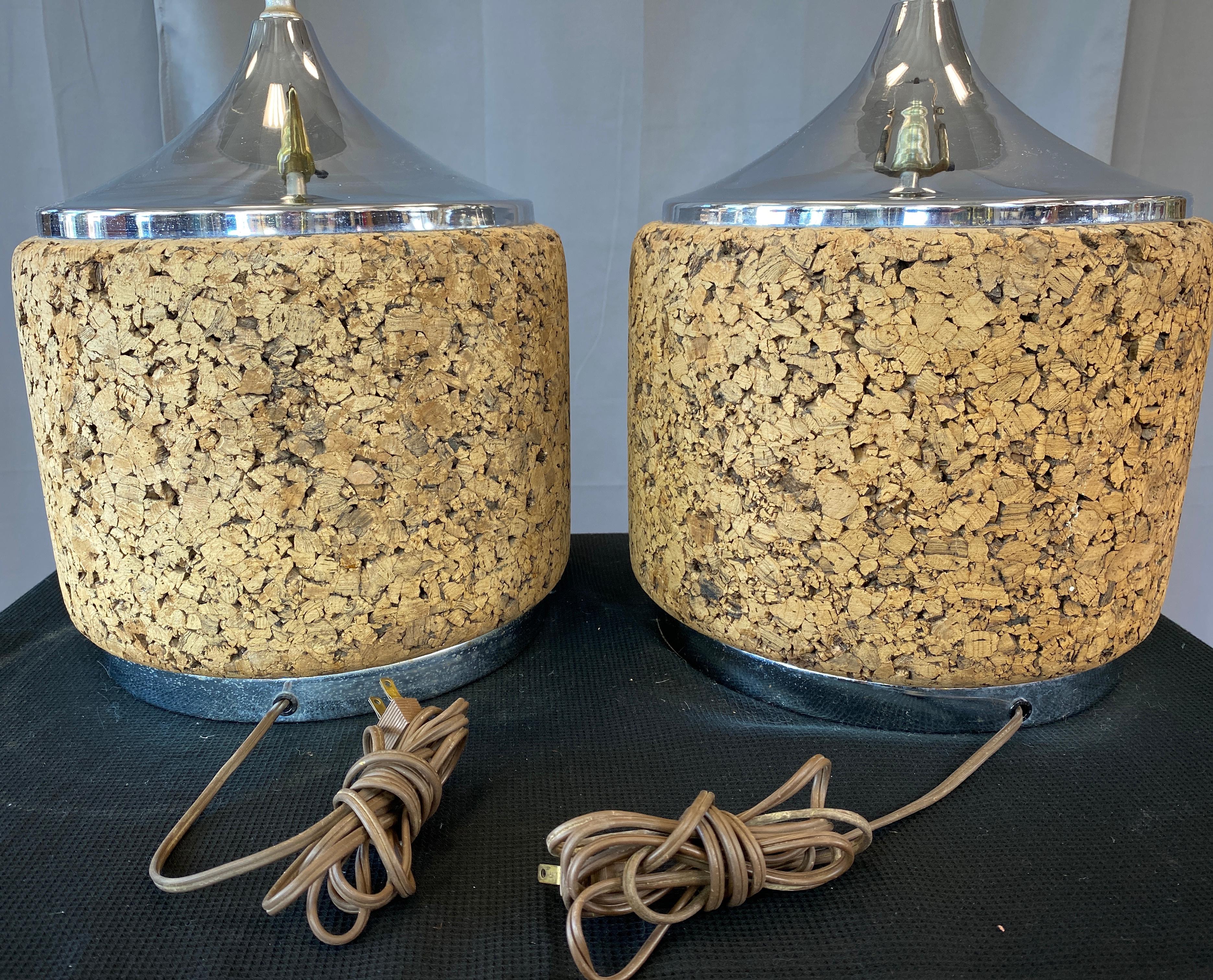 Pair of 1970s MOD Cork Lamps In Good Condition In San Francisco, CA