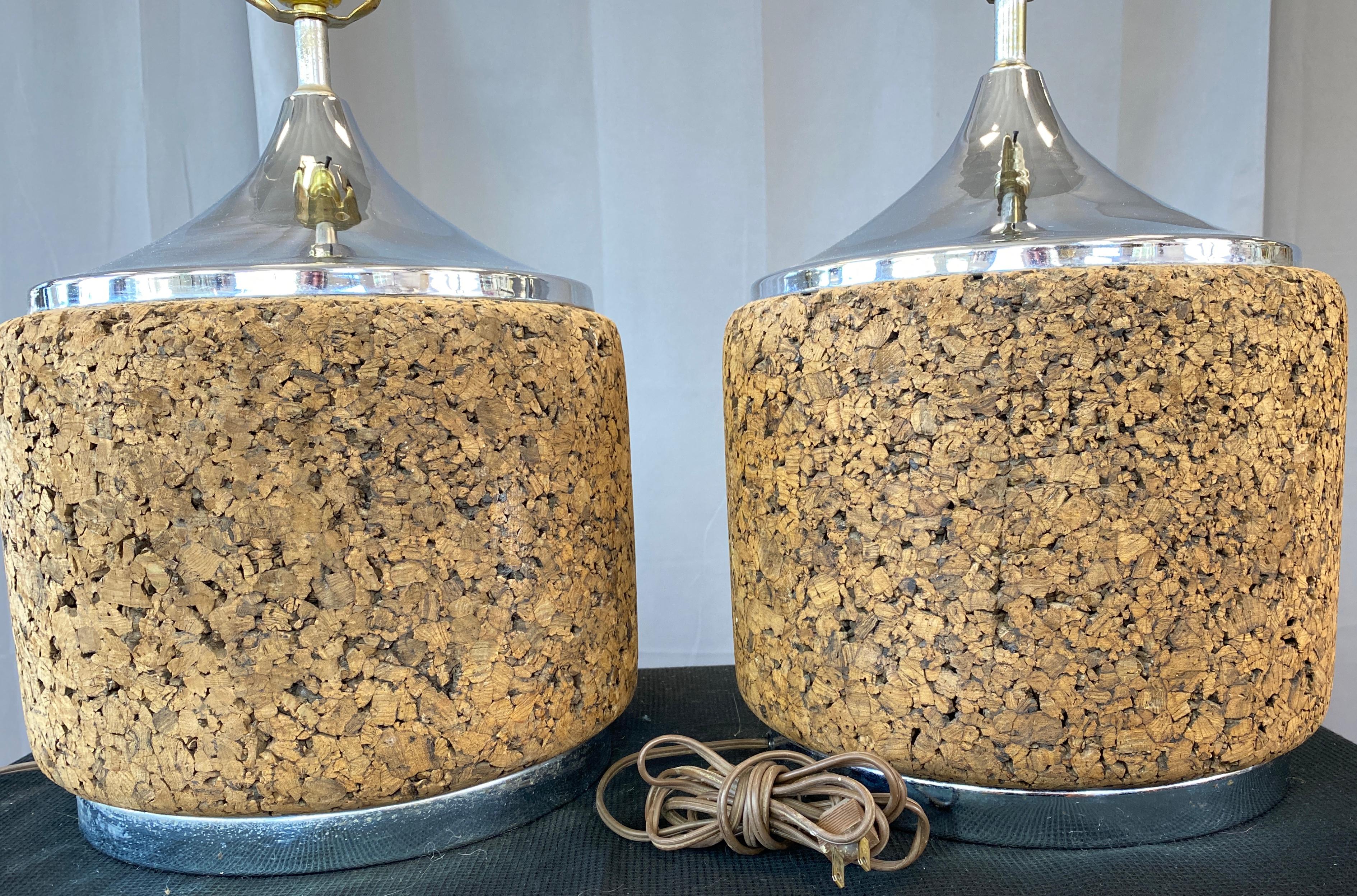 Late 20th Century Pair of 1970s MOD Cork Lamps
