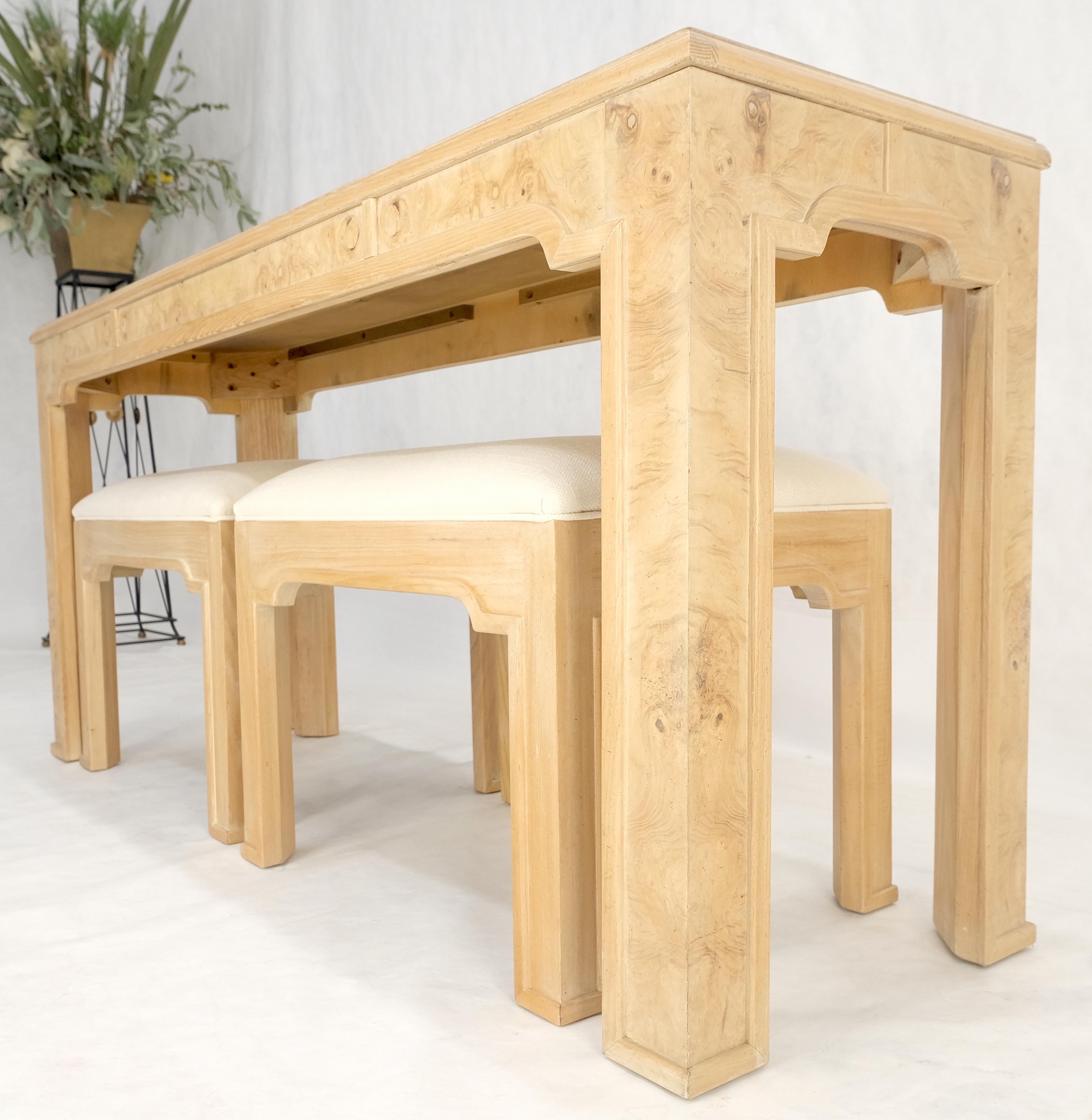 Pair 1970s Nesting Benches Matching Burl Console Sofa Table New Upholstery MINT! For Sale 3