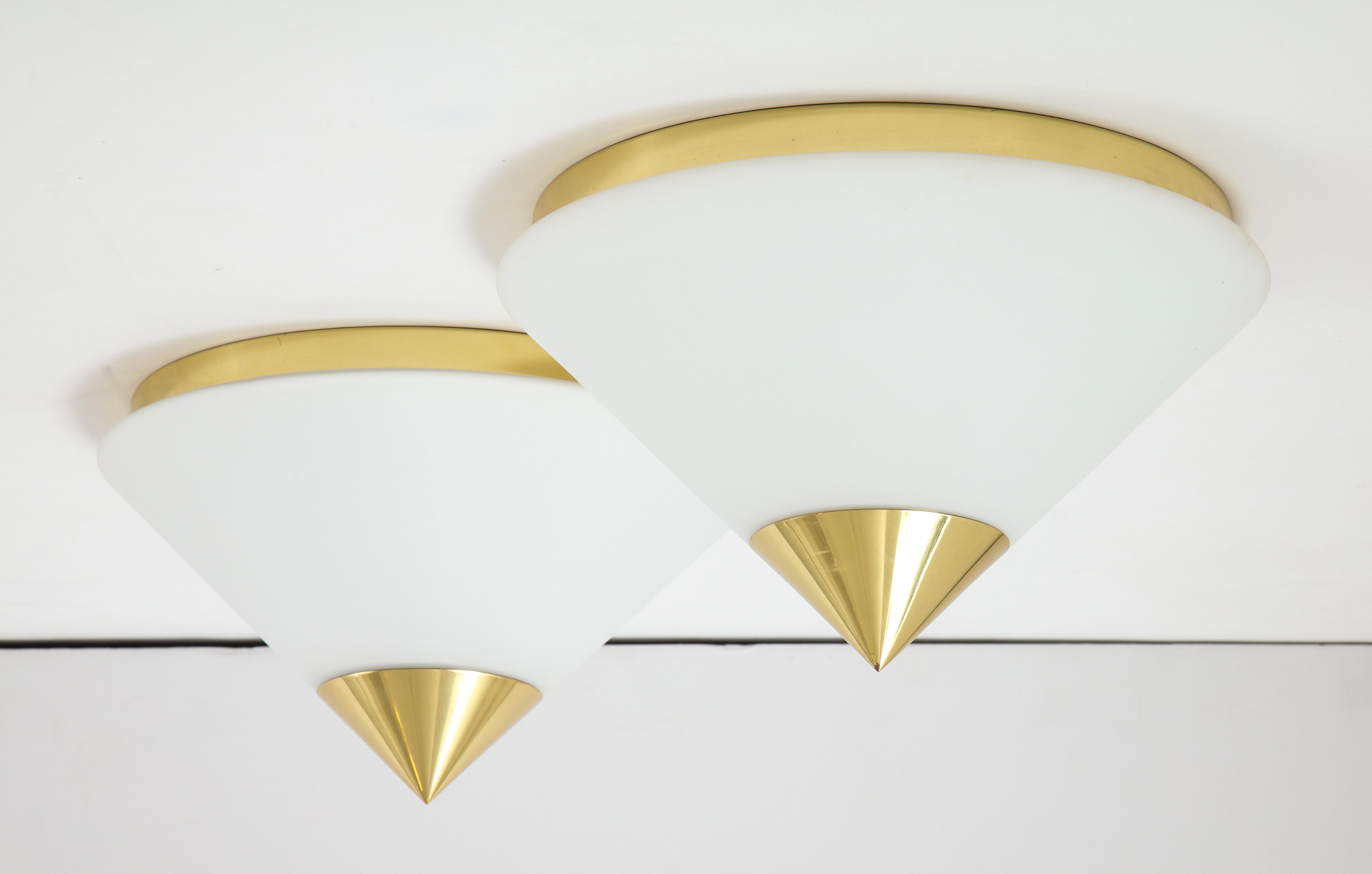Pair of 1970s Opaline and Brass Flush Mount / Sconce by Limburg For Sale 2