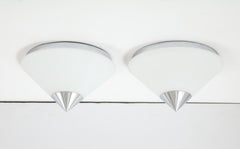 Pair of 1970s Opaline Glass and Chrome Flush mounts / Sconces by Limburg