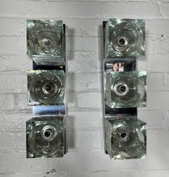 Pair 1970s Peill & Putzler Cube Sconce's Wall Light Ice Glass Space Age Design