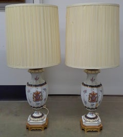 Pair 1970s Procelaine De Paris Bicentennial Painted Lamps