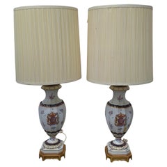 Pair 1970s Procelaine De Paris Bicentennial Painted Lamps