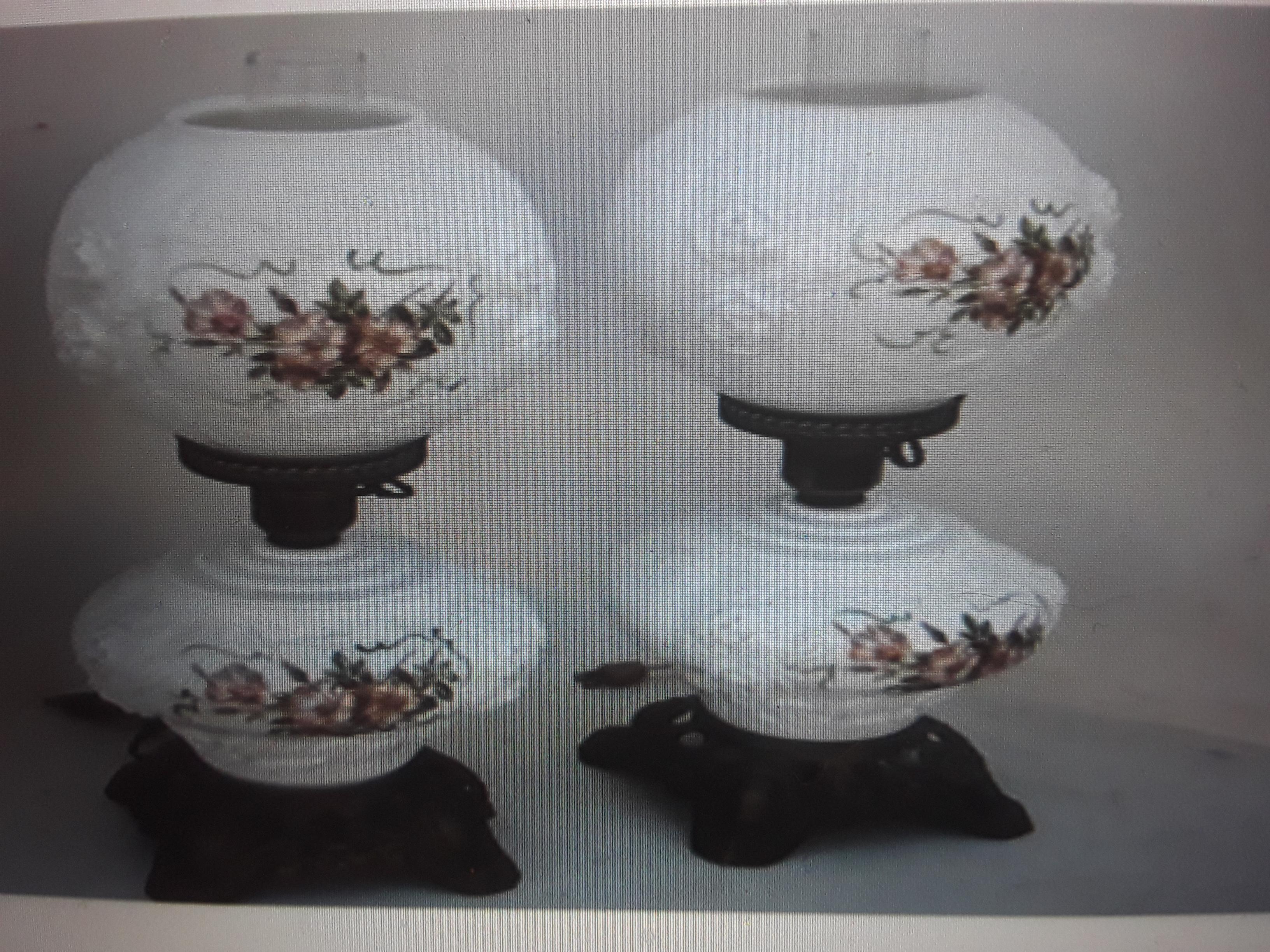 Late 20th Century Pair 1970's Retro Opaline Art Glass Hand Paint. Table Lamps For Sale