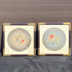 Paire de broderies en soie chinoises encadrées Soicher-Marin des années 1970 - Art textile